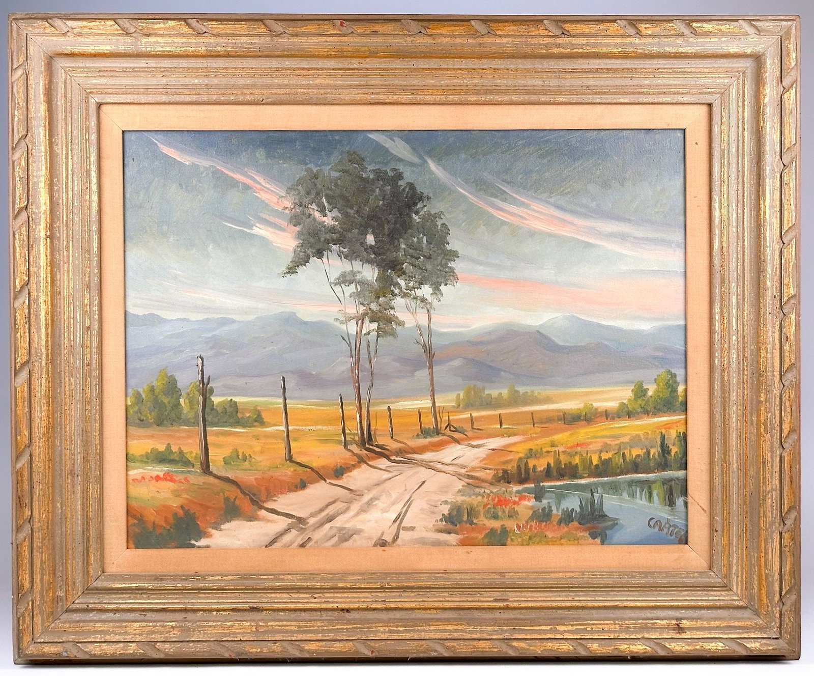 Signed Carter Oil on Canvas, California Mountains and Country Road Landscape (1 of 4)