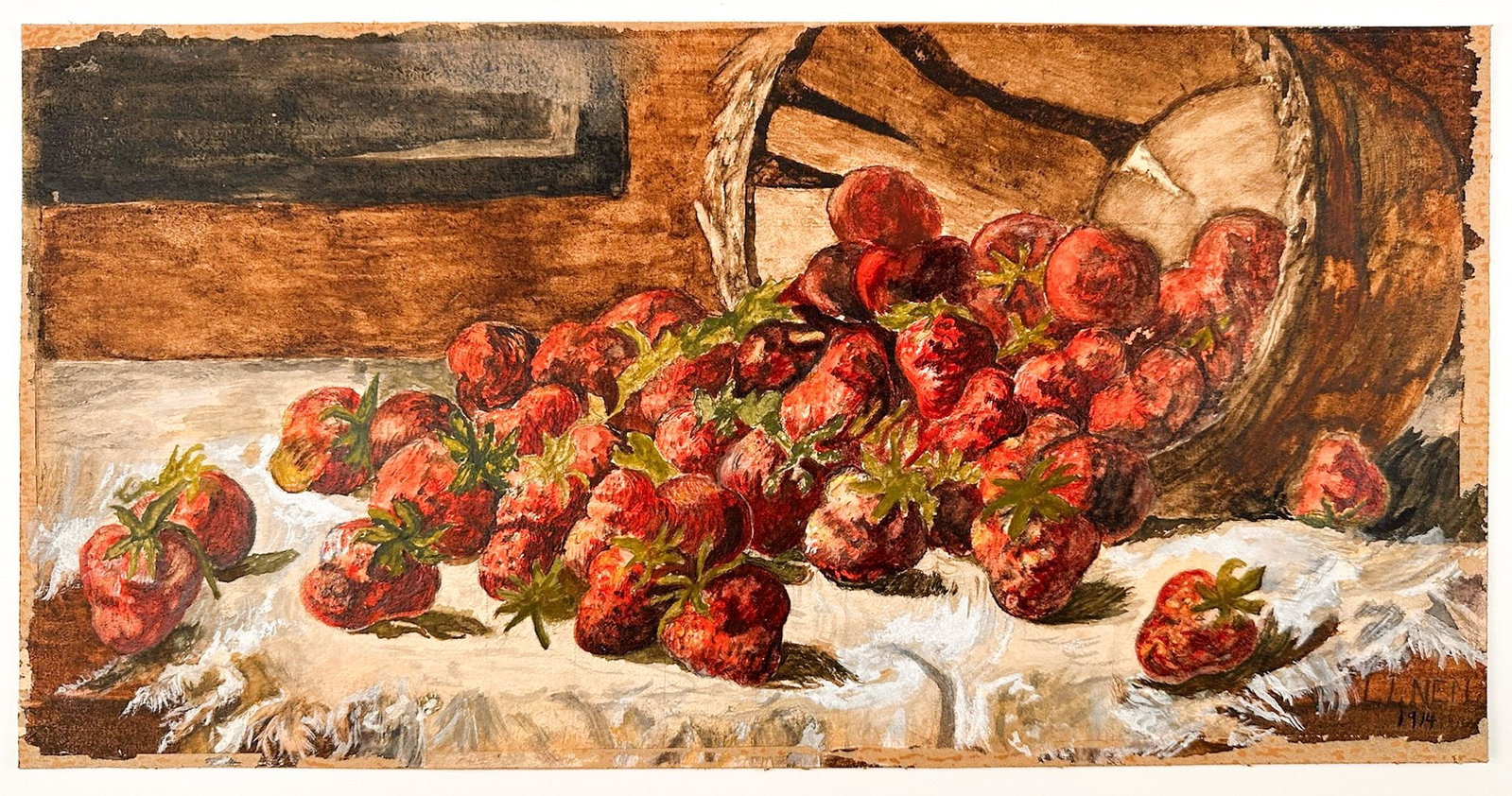 LL Neil (19th/20th Century) Gouache on Canvas, Strawberries, 1914 (1 of 3)