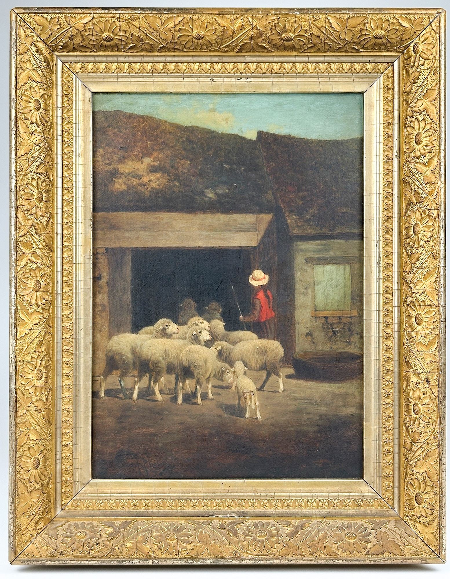 Charles T. Phelan (1840-unknown) Oil on Canvas, Sheep with Shepherd (1 of 5)