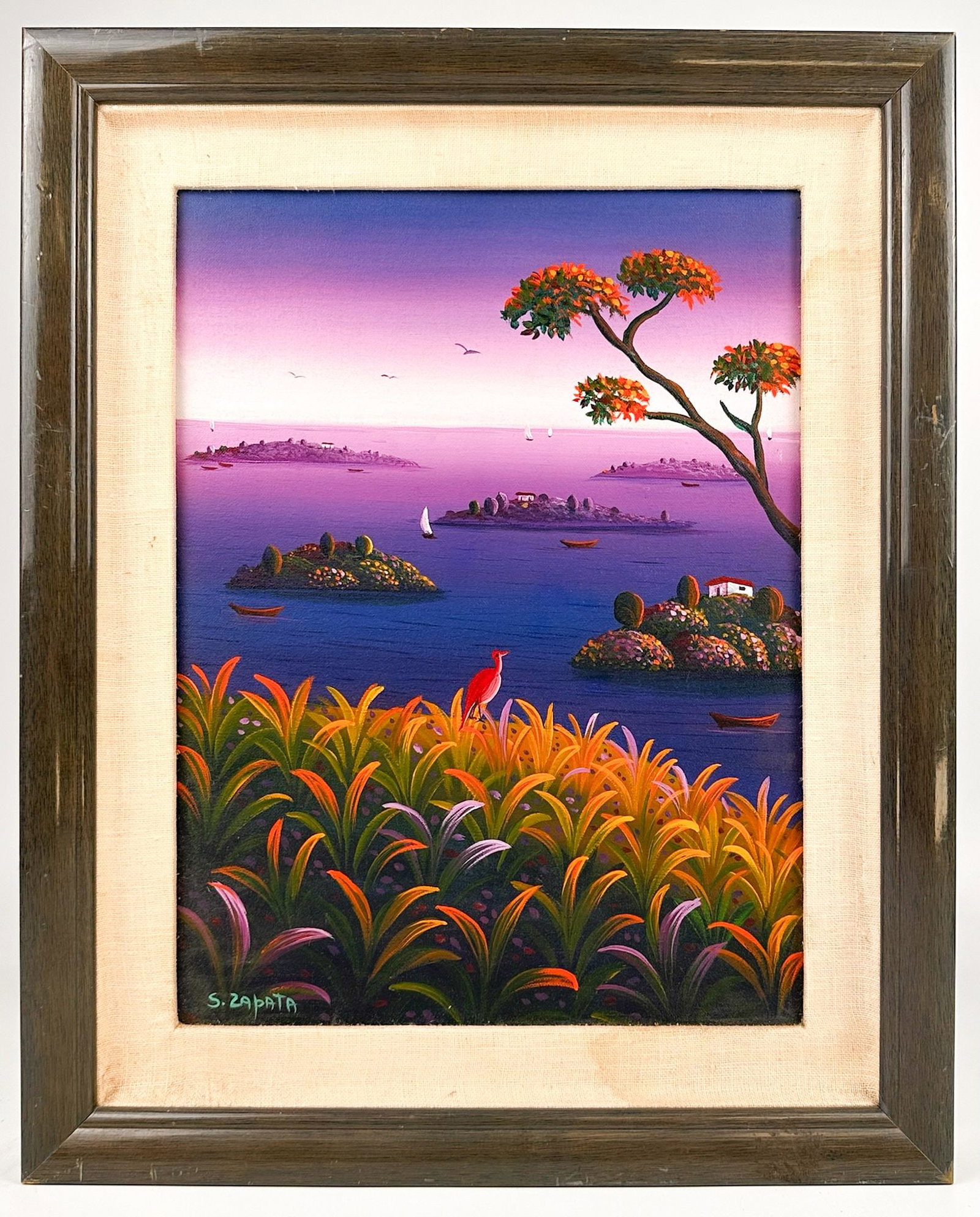 S. Zapata (20th Century) Acrylic on Canvas, Coastal Landscape (1 of 4)