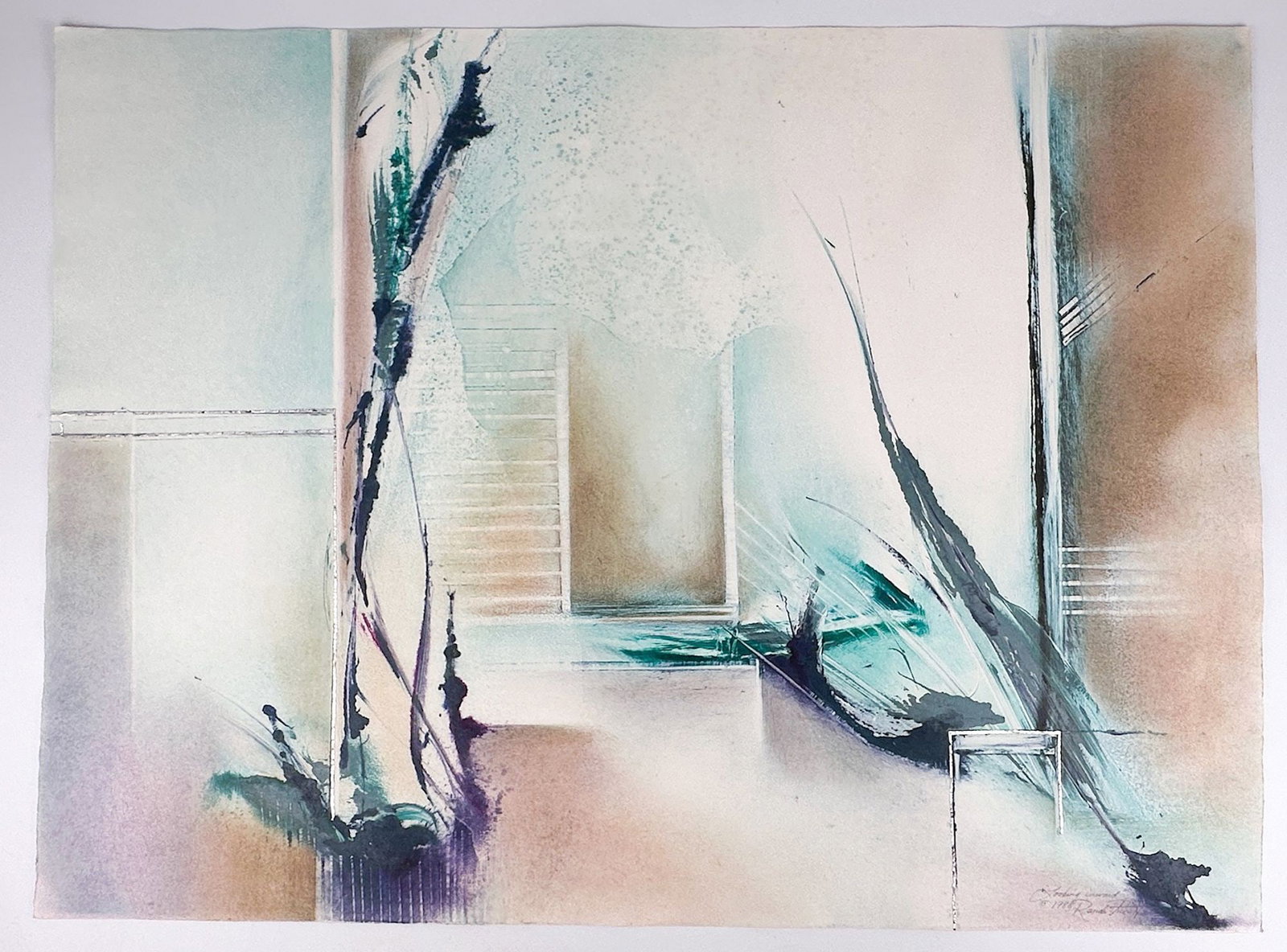 Randi Vick Hall Mixed Media Abstract Painting Looking Inward, 1988 (1 of 4)