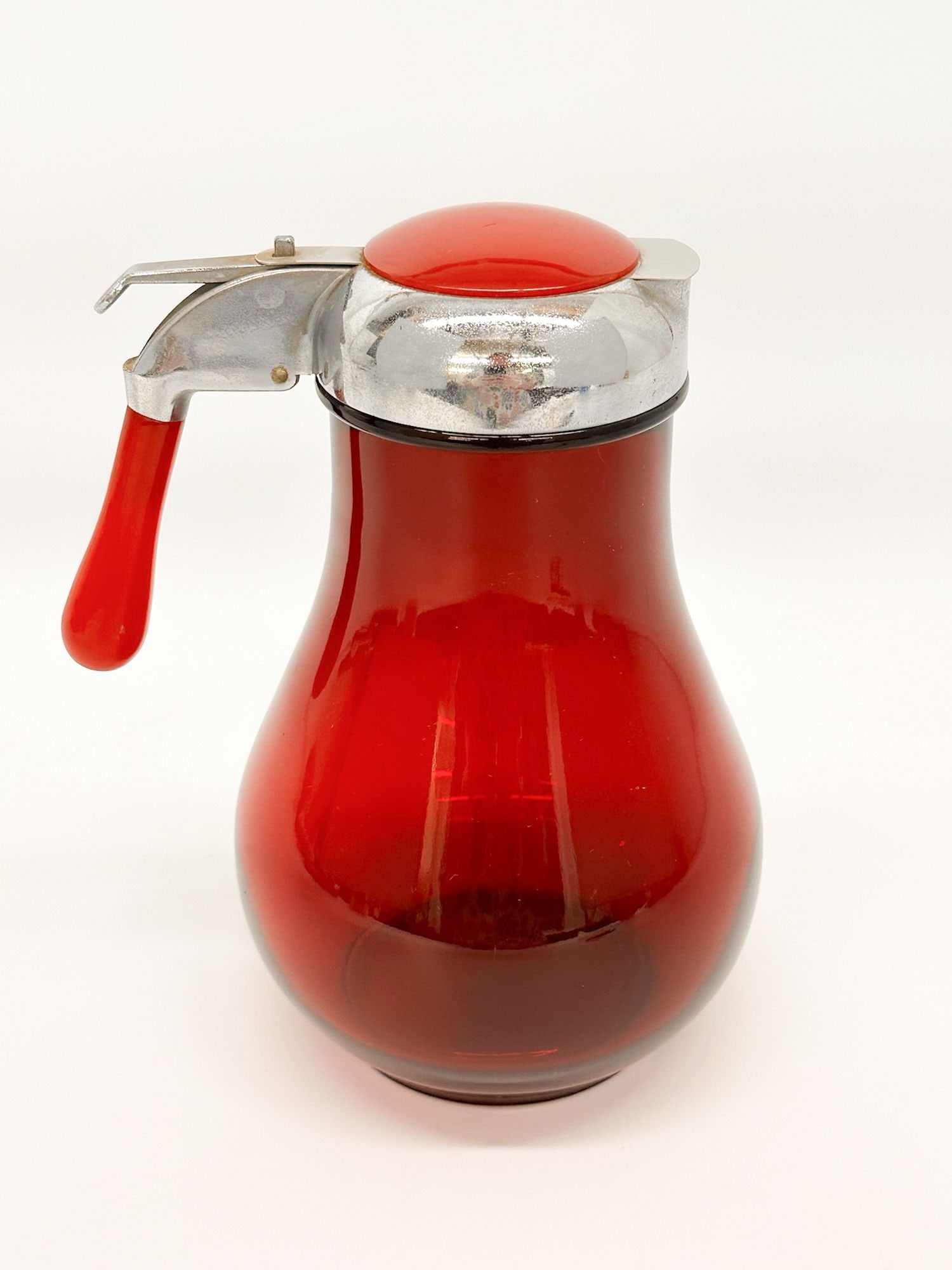 Antique Ruby Red Glass Syrup/Batter Pitcher - 3
