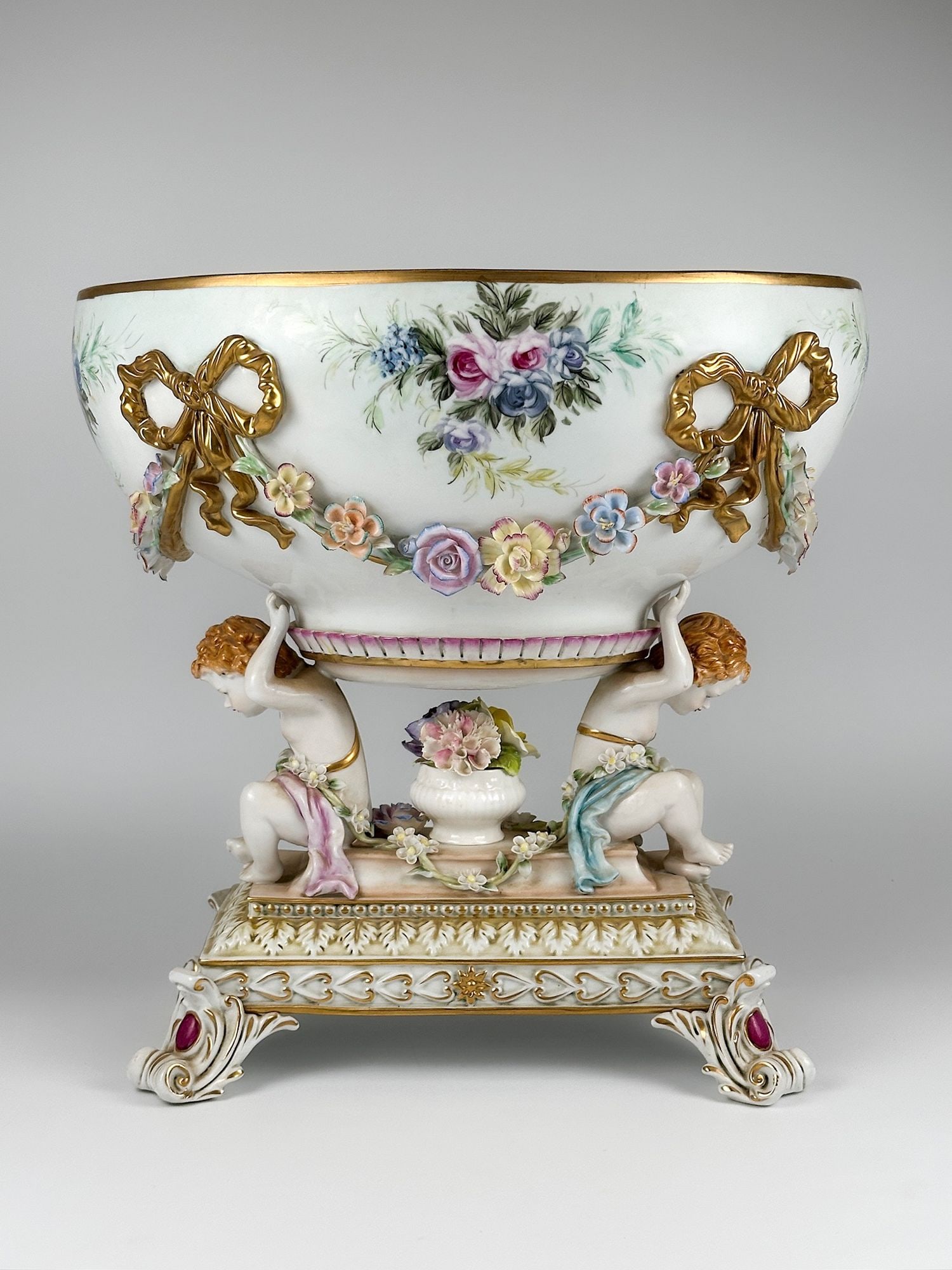 Antique Dresden Porcelain Cherub Tureen with Floral Motifs and Gilt Accents (1 of 7)
