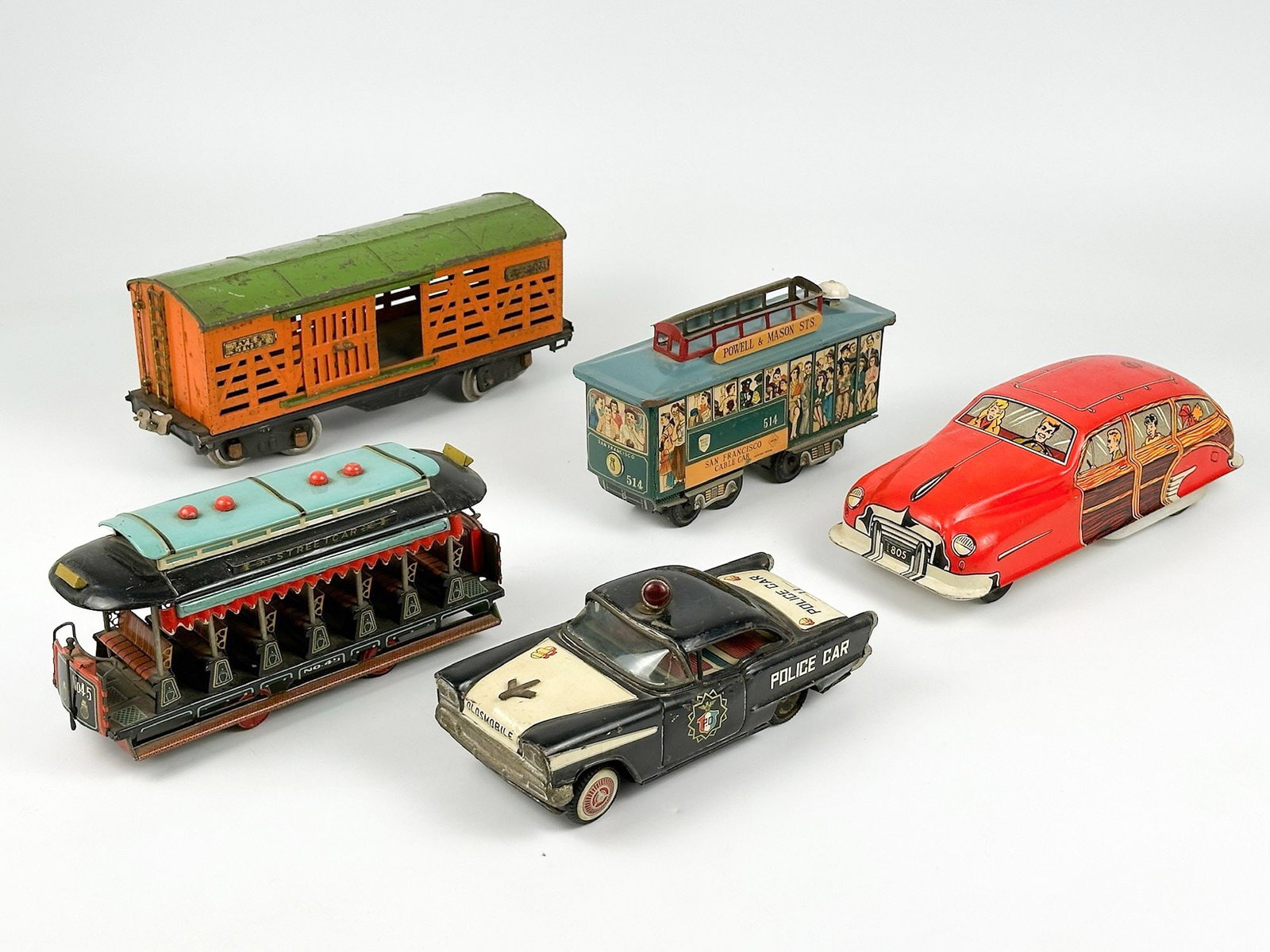 Lot of Five Vintage Tin Model Cars and Trains (1 of 2)