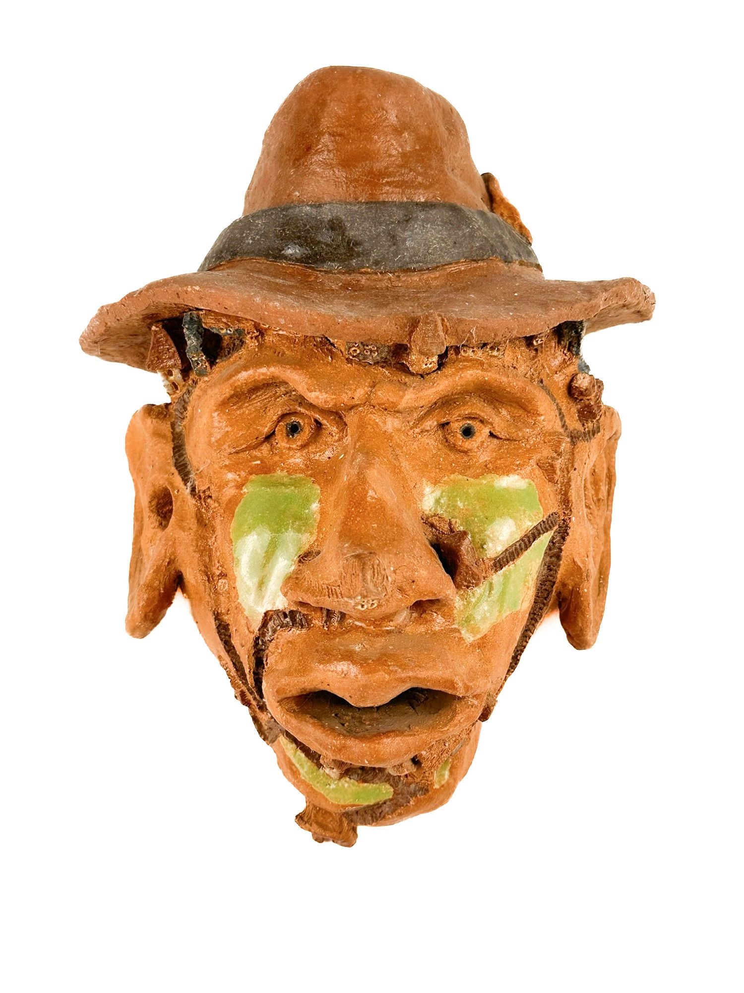 Folk Art Ceramic Face Sculpture with Buildings (1 of 5)