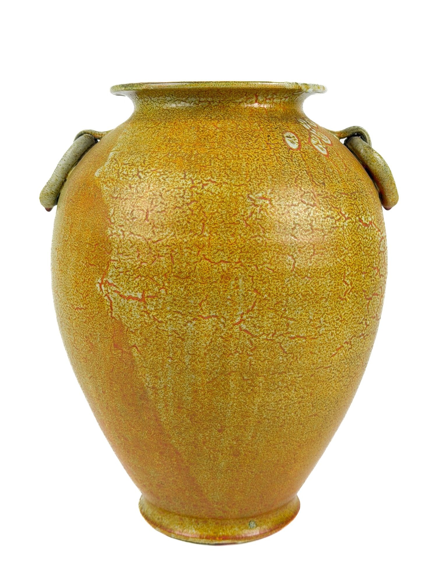North Carolina Art Pottery Ovoid Vase, Mottled Chrome Yellow Glaze (1 of 6)