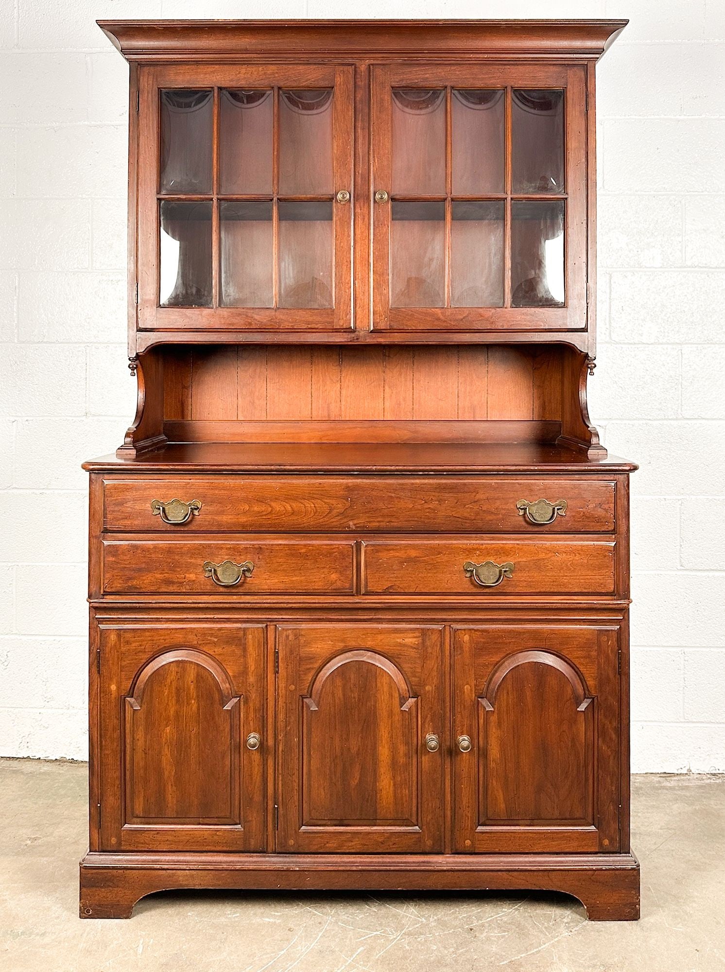 Pennsylvania House Dining Hutch with Bubble Glass: Two part dining hutch with ample storage and bubble glass. Marking in drawer and on back. Dimensions: Hutch is approx. 73 in H x 44 in W x 20 in D. LOCAL PICK UP INFORMATION: Wednesday, July 8, 10:00 