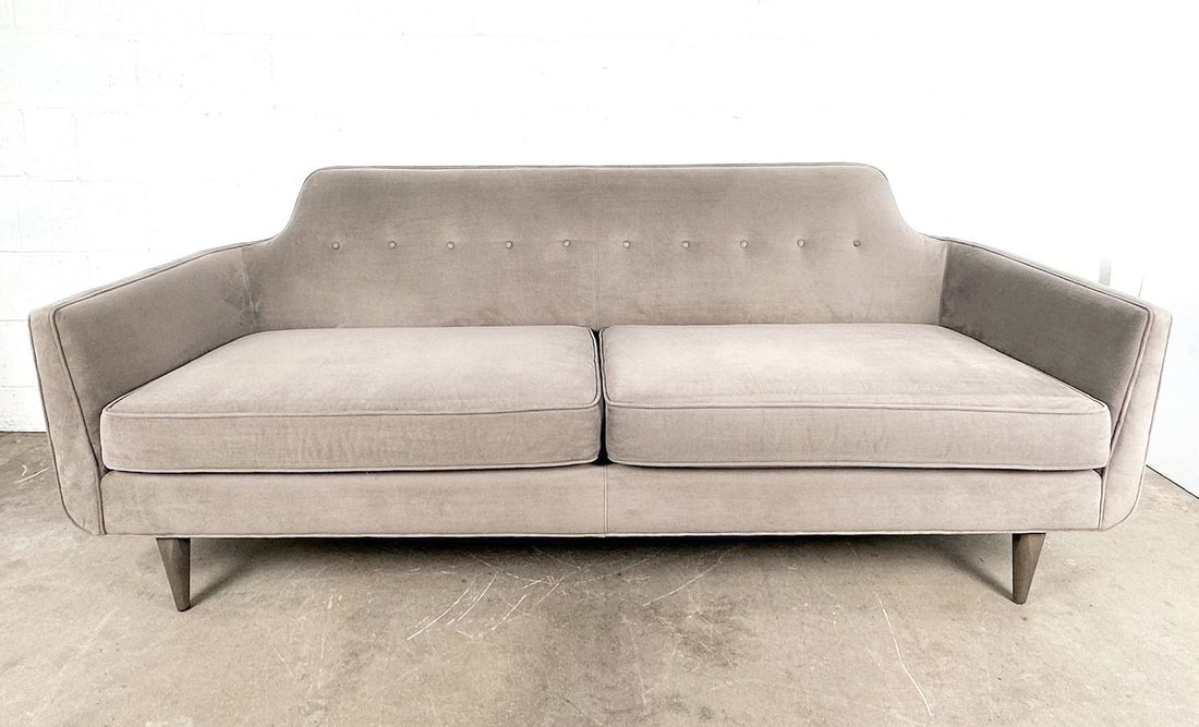 Contemporary Crate & Barrel Gia Button Tufted Sofa in Stone Grey (1 of 5)