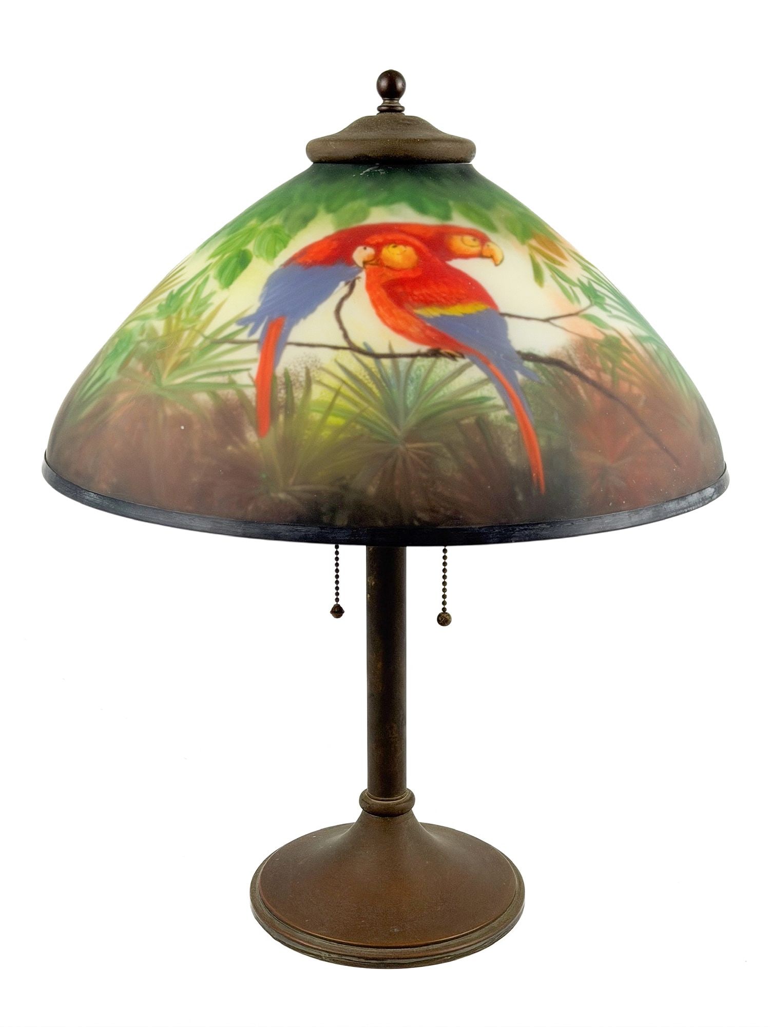 Reverse-Painted Glass Table Lamp, Tropical Parrots in Jungle (1 of 4)