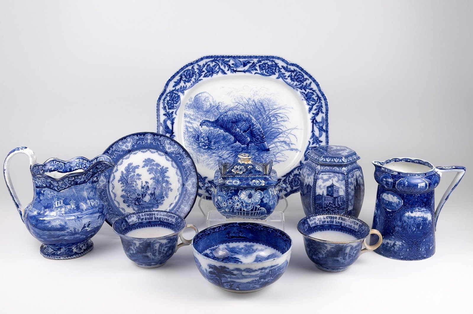 Lot of 9 English Blue & White Transferware, Flow Blue and Historical Wares (1 of 7)