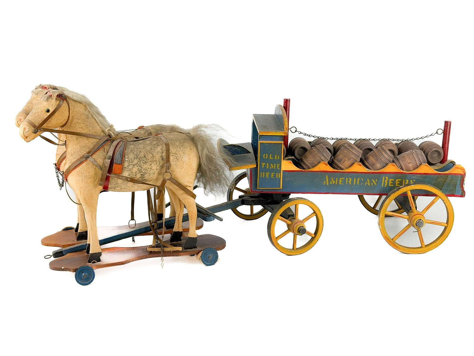 Antique Horse-Drawn Brewery Delivery Dray Pull Toy, American Beers / Old Time Beer (1 of 11)