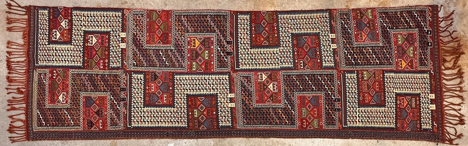 Antique Caucasian Soumak Rug, Circa 1920, 11'11" x 3'6" (1 of 6)