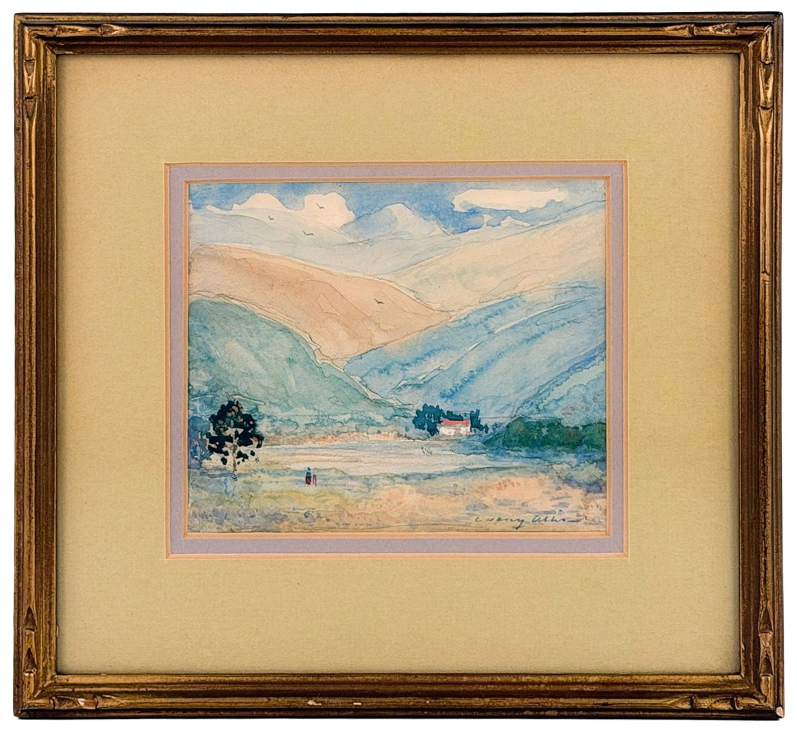 C. Harry Allis (1870-1938) Watercolor on Paper, Monrovia, California, The Foothills: Watercolor on paper, signed lower right; titled and inscribed by the artist on the verso "The Foothills / Monrovia, California / C. Harry Allis / New York." An impressionist view of the San Gabri