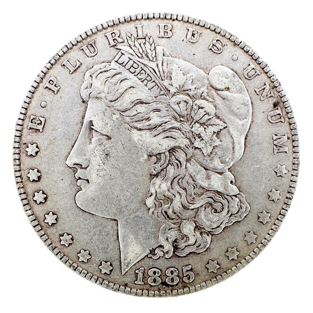 1885 Morgan Silver Dollar: An 1885 Morgan dollar from the Philadelphia Mint. A widely available date in the series. Shipping & Handling. All lots won by the same bidder are combined into one shipment via USPS Priority Mail (tra