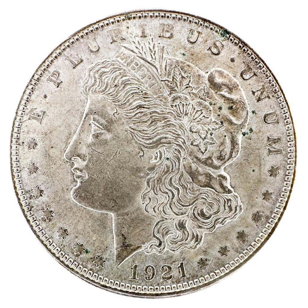 1921 Morgan Silver Dollar: A 1921 Morgan dollar from the final year of issue. A common, high-mintage date. Shipping & Handling. All lots won by the same bidder are combined into one shipment via USPS Priority Mail (tracking inc