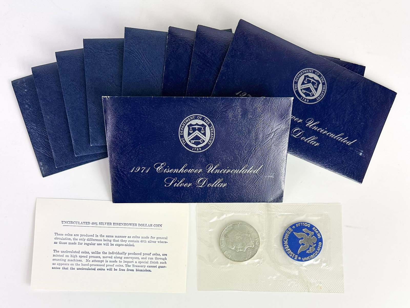 Lot of 9 1971 Eisenhower Uncirculated Silver Dollars (40% Silver) (1 of 4)