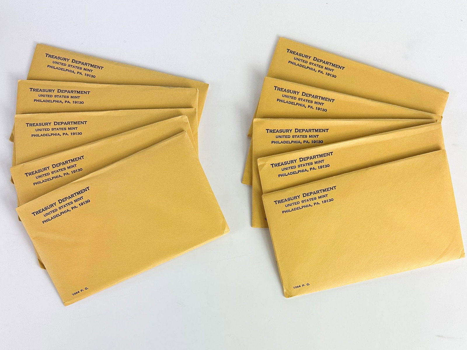 Lot of 10 1964 US Mint Proof Sets, Philadelphia (Sealed): Ten 1964 U.S. proof sets in sealed Philadelphia envelopes. Each set holds the year's five denominations in proof. Shipping & Handling. All lots won by the same bidder are combined into one shipment vi