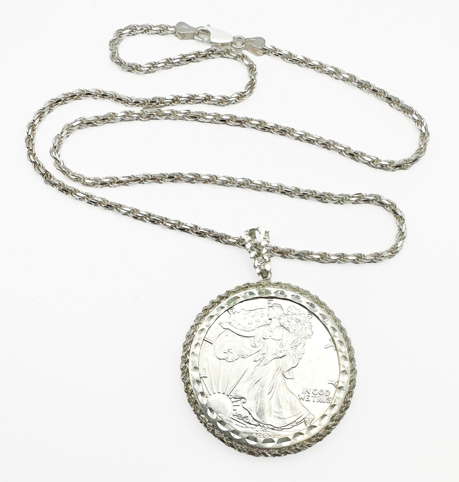1988 .999 Silver Eagle with Sterling Bezel & Chain Pendant (1 of 2)