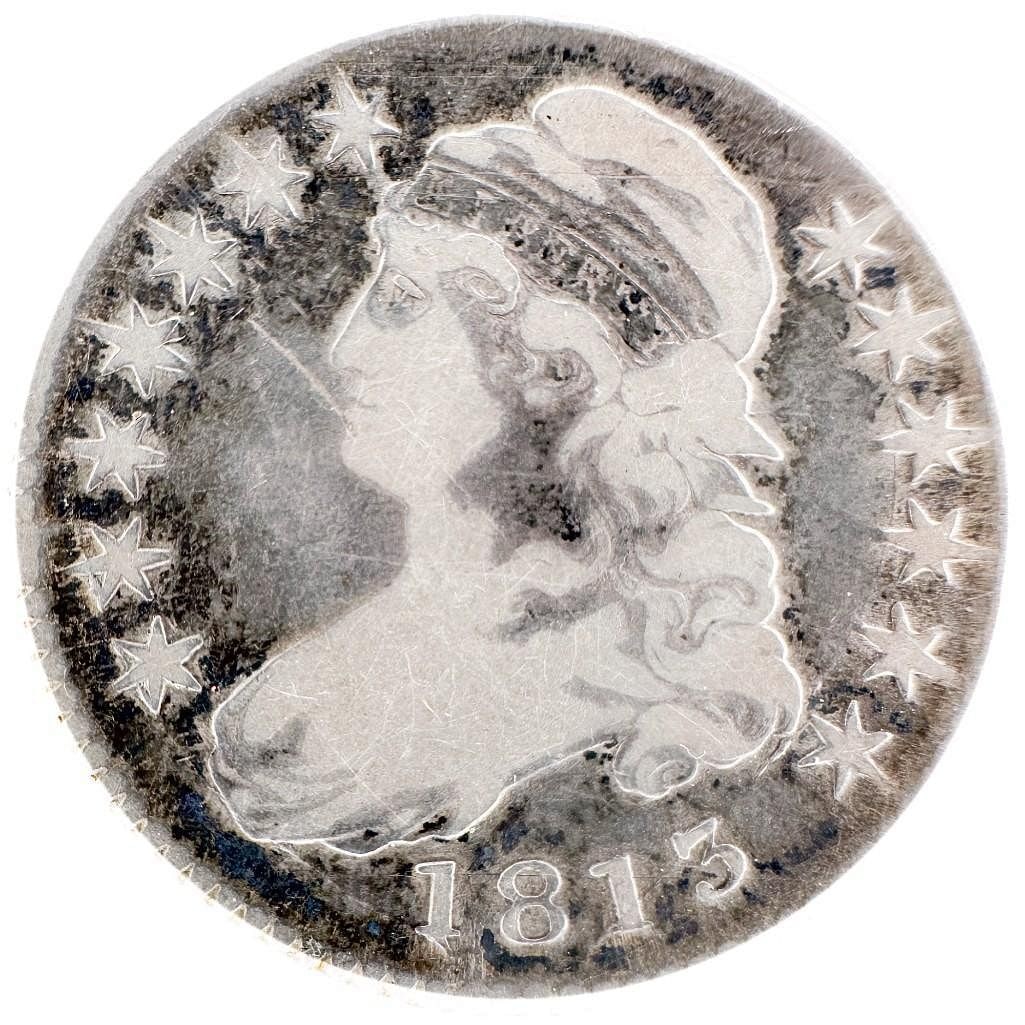 1813 Capped Bust Half Dollar: An 1813 Capped Bust half dollar. An early-type U.S. half dollar with the Liberty cap design. Shipping & Handling. All lots won by the same bidder are combined into one shipment via USPS Priority Mail 