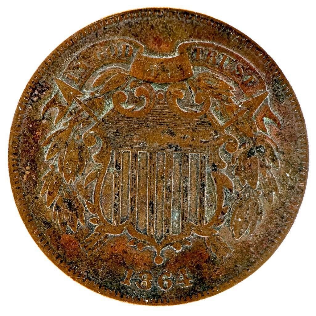 1864 Two Cent US Coin - 2