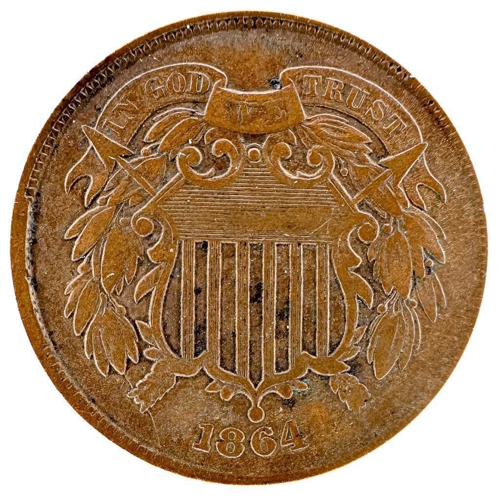 1864 Two Cent US Coin - 2