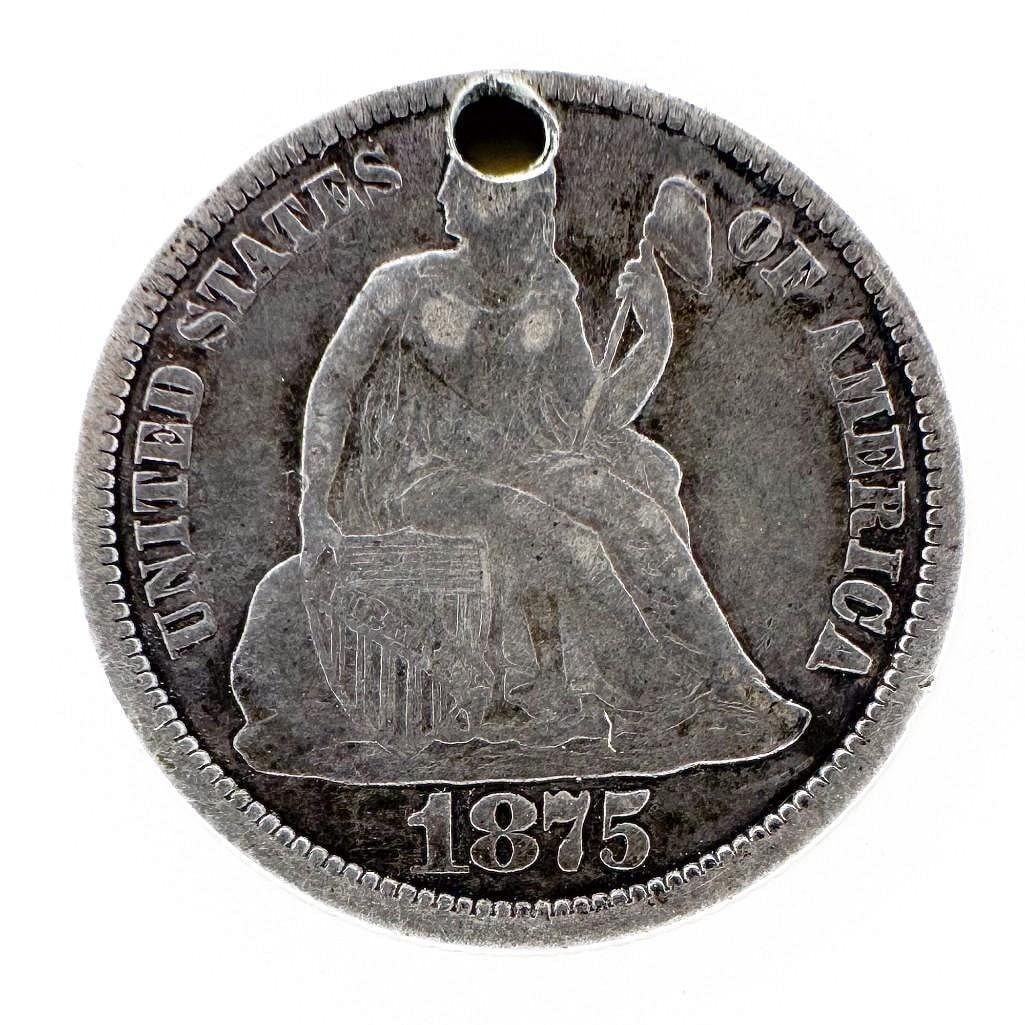 1875 Seated Liberty Dime, Love Token: An 1875 Seated Liberty dime engraved as a love token. A keepsake fashioned from a circulating dime. Shipping & Handling. All lots won by the same bidder are combined into one shipment via USPS