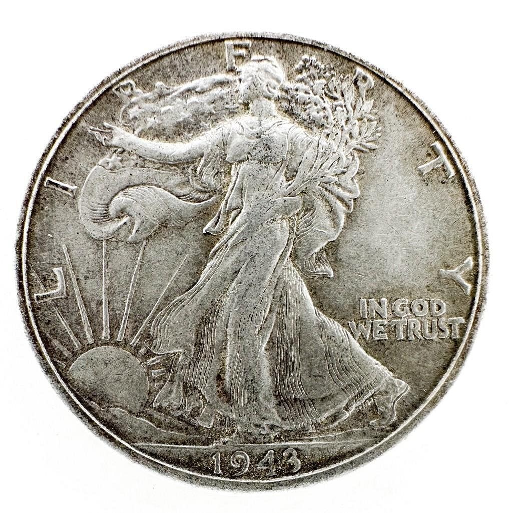 1943-D Walking Liberty Half Dollar: A 1943-D Walking Liberty half dollar. A wartime Denver Mint issue. Shipping & Handling. All lots won by the same bidder are combined into one shipment via USPS Priority Mail (tracking included). Flat 