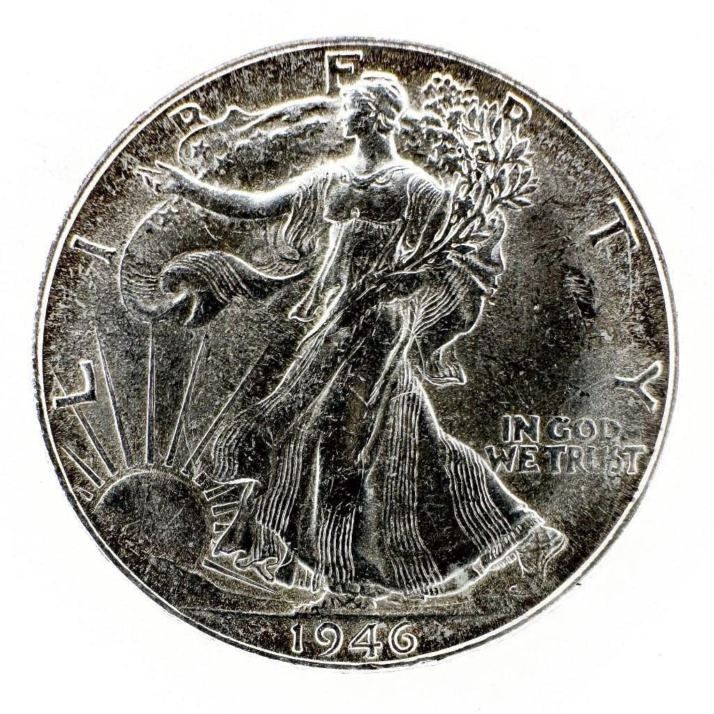 1946-S Walking Liberty Half Dollar: A 1946-S Walking Liberty half dollar. A San Francisco issue near the series' end. Shipping & Handling. All lots won by the same bidder are combined into one shipment via USPS Priority Mail (tracking i