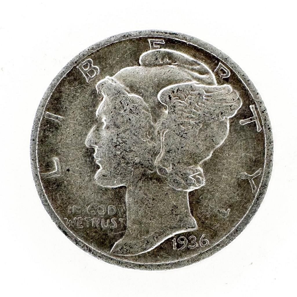 1936 Mercury Dime: A 1936 Mercury dime. Features Weinman's Winged Liberty design. Shipping & Handling. All lots won by the same bidder are combined into one shipment via USPS Priority Mail (tracking included). Flat rate