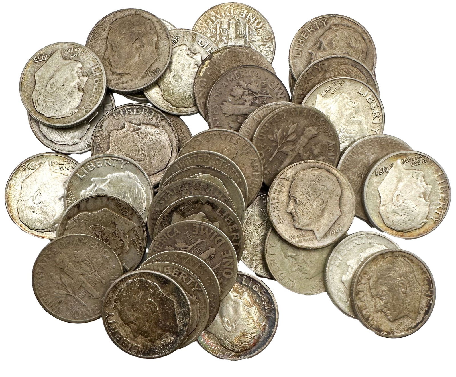 Lot of 48 90% Silver Pre-1964 Roosevelt Dimes: Forthy-eight 90% silver Roosevelt dimes (pre-1965, John Sinnock). Shipping & Handling. All lots won by the same bidder are combined into one shipment via USPS Priority Mail (tracking includ