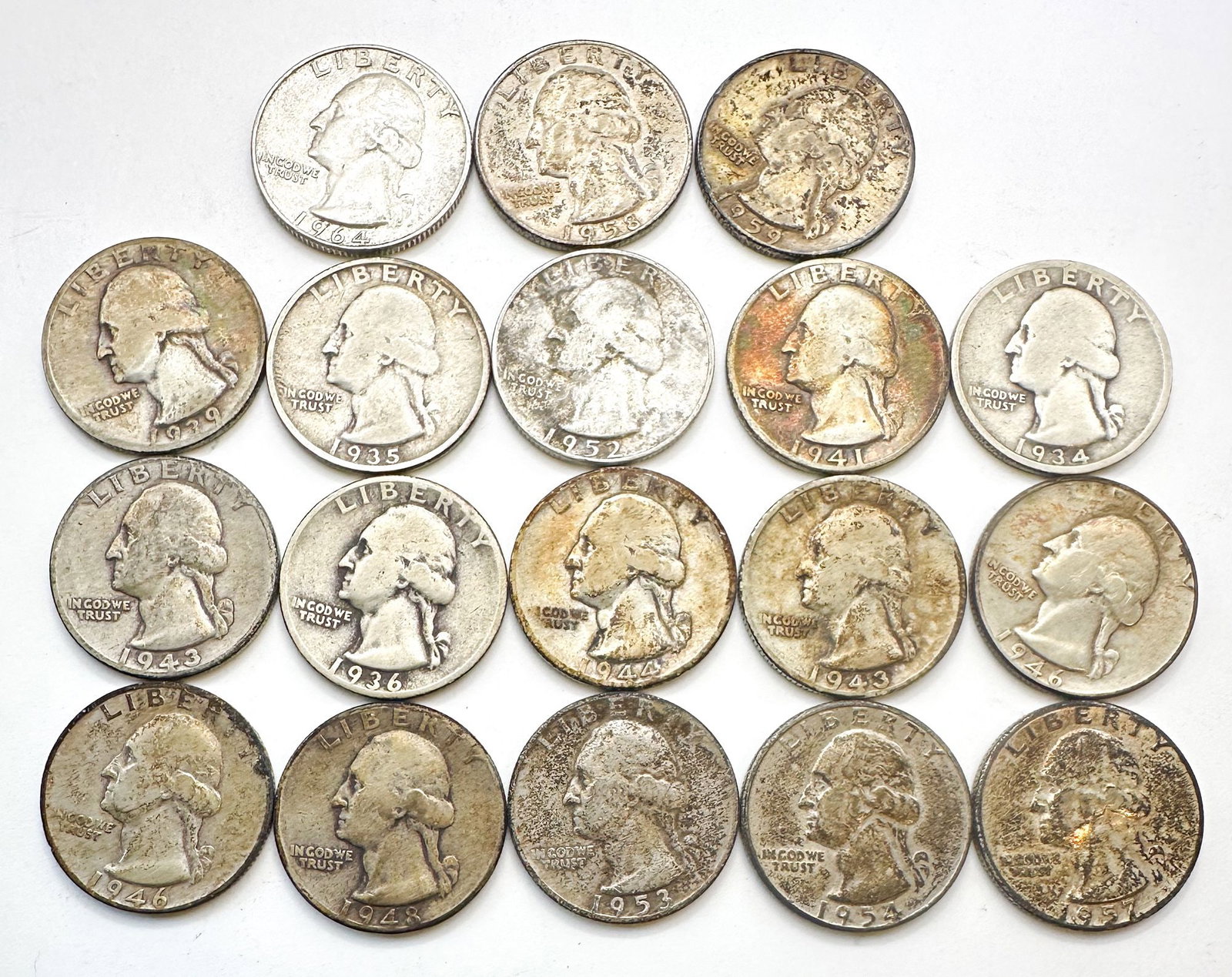 18 Pre-1964 Washington Quarters, 90% Silver (1 of 4)