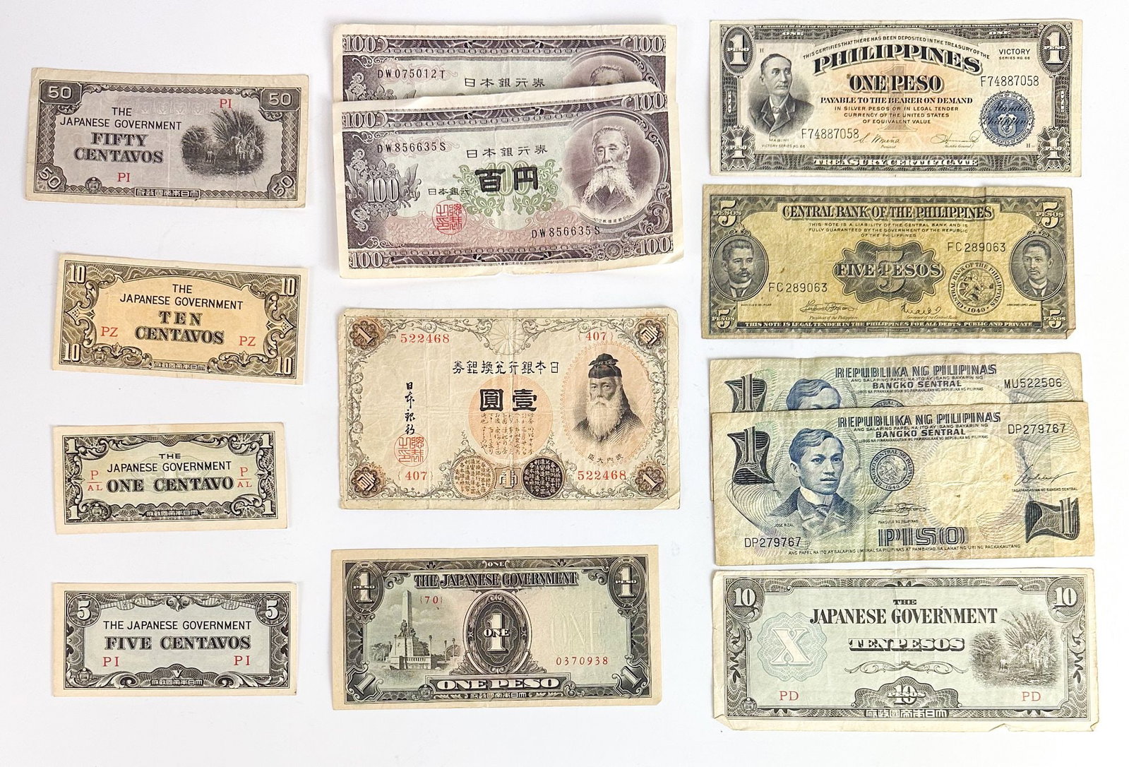 Group of 13 Japan & Philippines Banknotes (incl. WWII Occupation) (1 of 6)