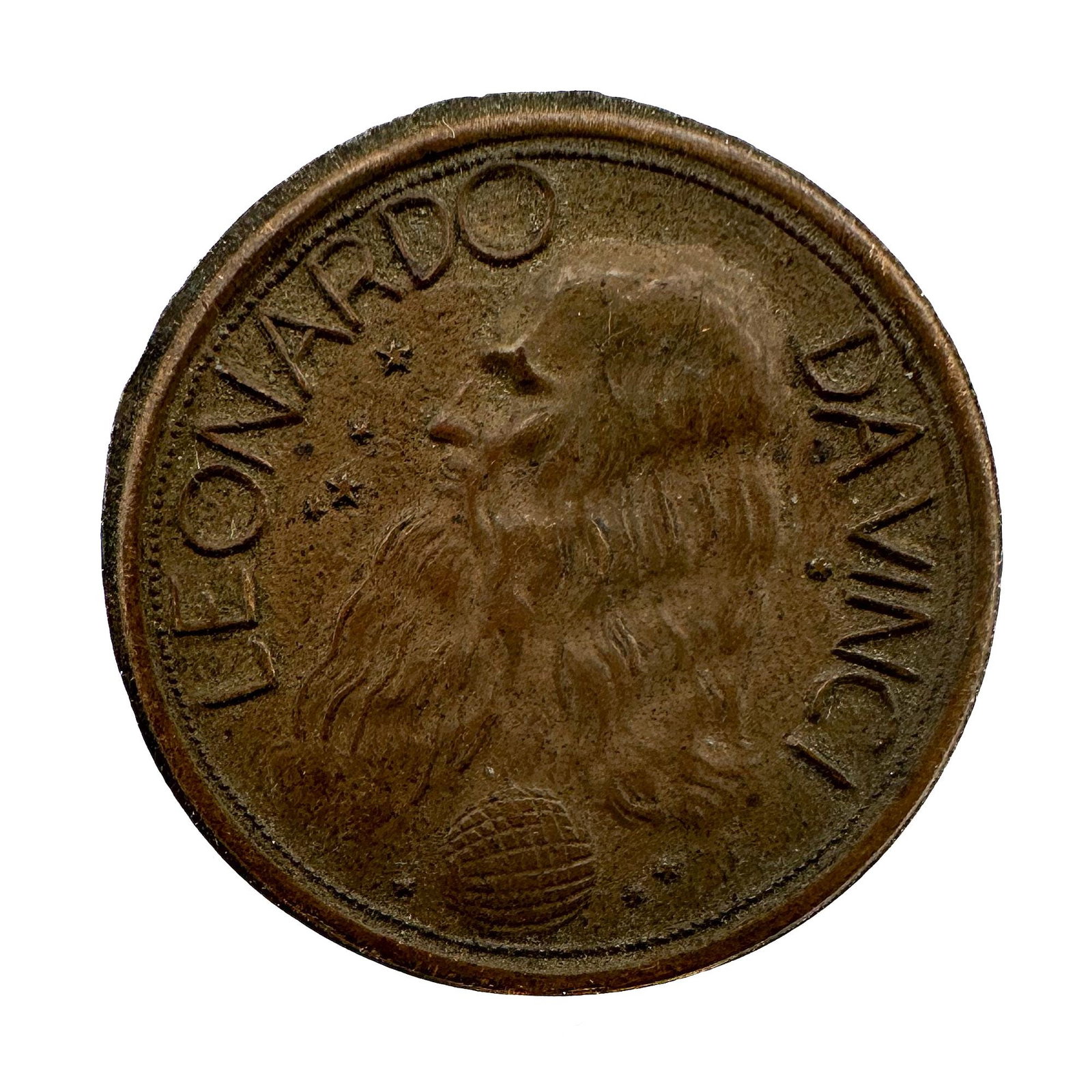 1939 Leonardo da Vinci Invention Exhibition Medal, Milan: A 1-inch medal for the 1939 Leonardo da Vinci Inventions exhibition in Milan. Depicts da Vinci's profile with an inscribed reverse. Shipping & Handling. All lots won by the same bidder 