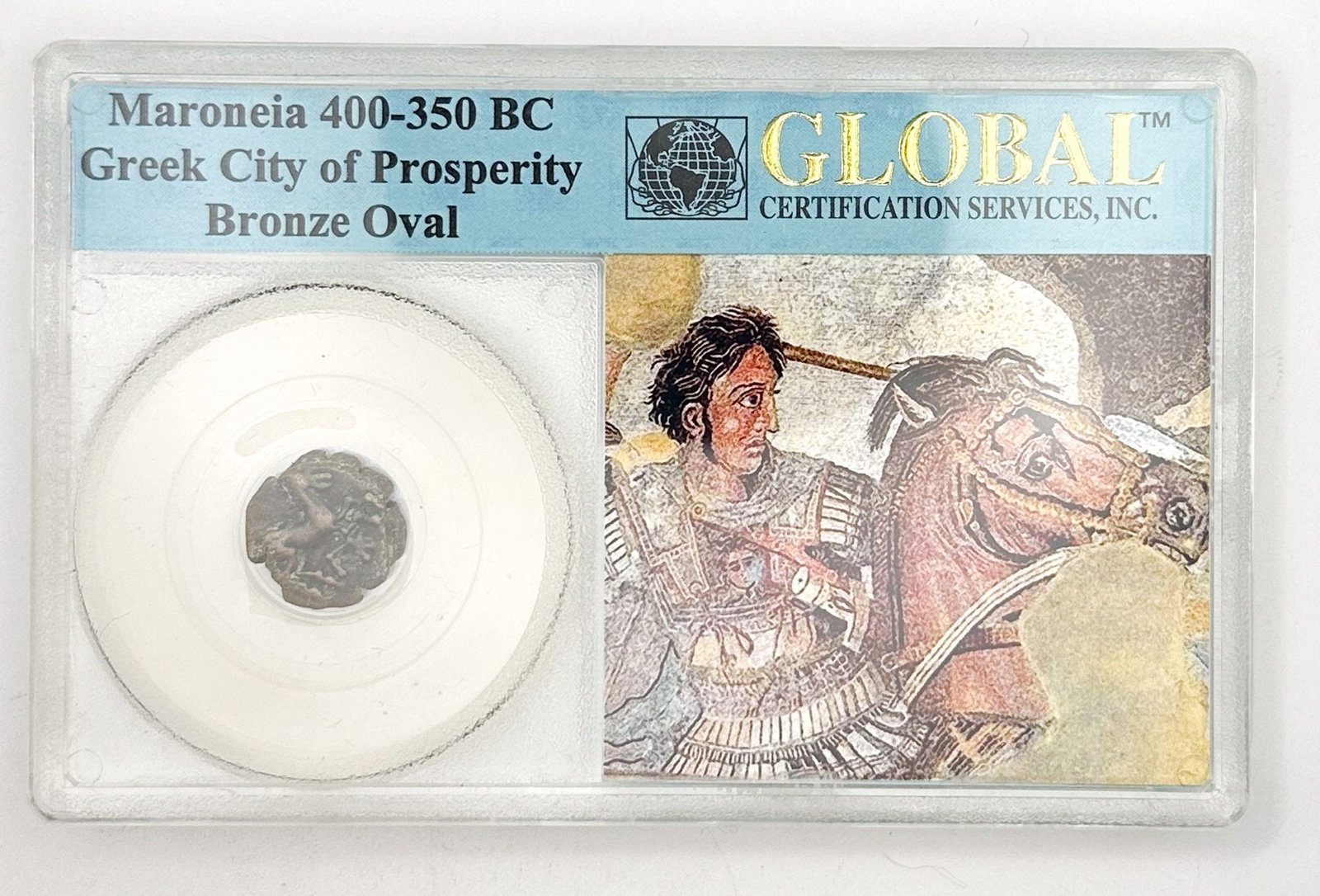 400-350 BC Maroneia Greek Bronze Oval Coin: A coin of Maroneia in ancient Thrace, circa 400-350 BC. Shows a prancing horse and grape vines. Shipping & Handling. All lots won by the same bidder are combined into one shipment via USPS Priority Ma
