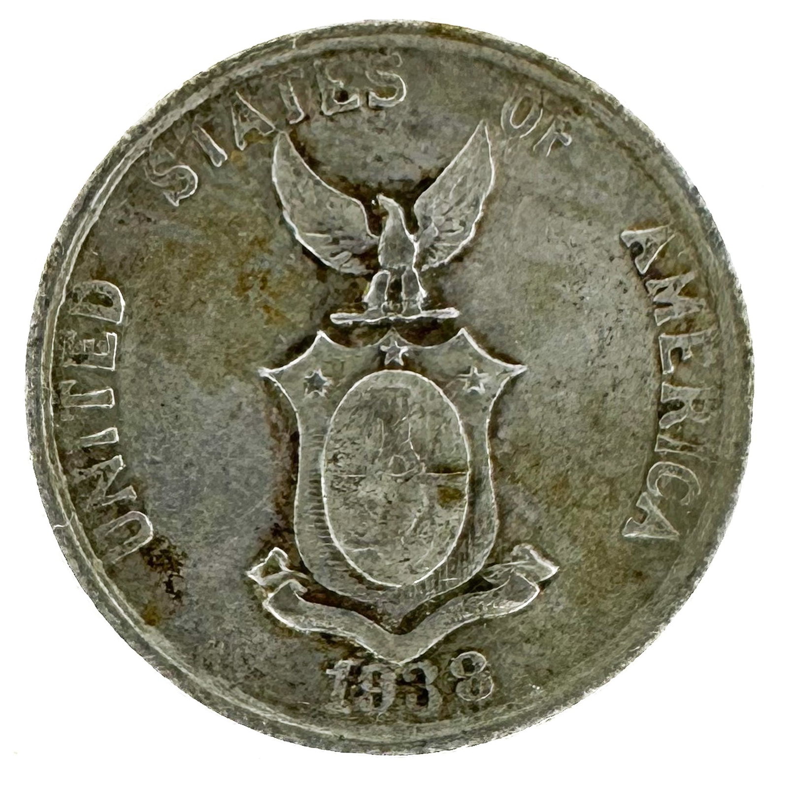 1938-M Philippines 20 Centavos: A 1938-M Philippines 20 centavos. A U.S.-administration Philippines issue. Shipping & Handling. All lots won by the same bidder are combined into one shipment via USPS Priority Mail (tracking included