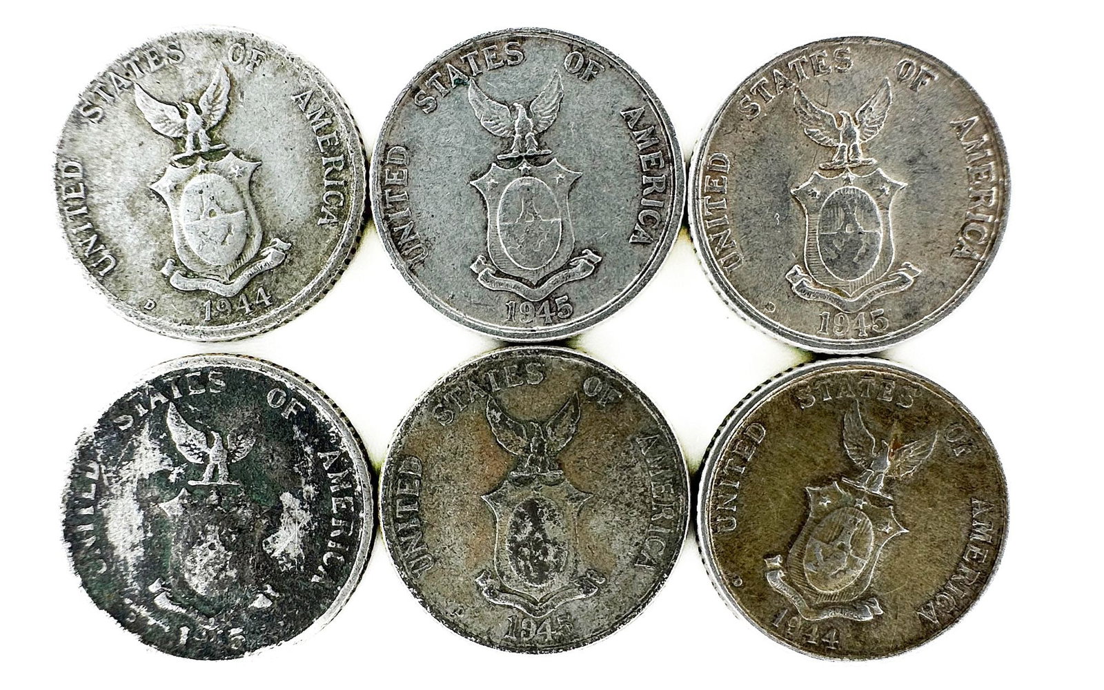 5 Philippines 20 Centavos 1944-D, 1945-D (1 of 2)