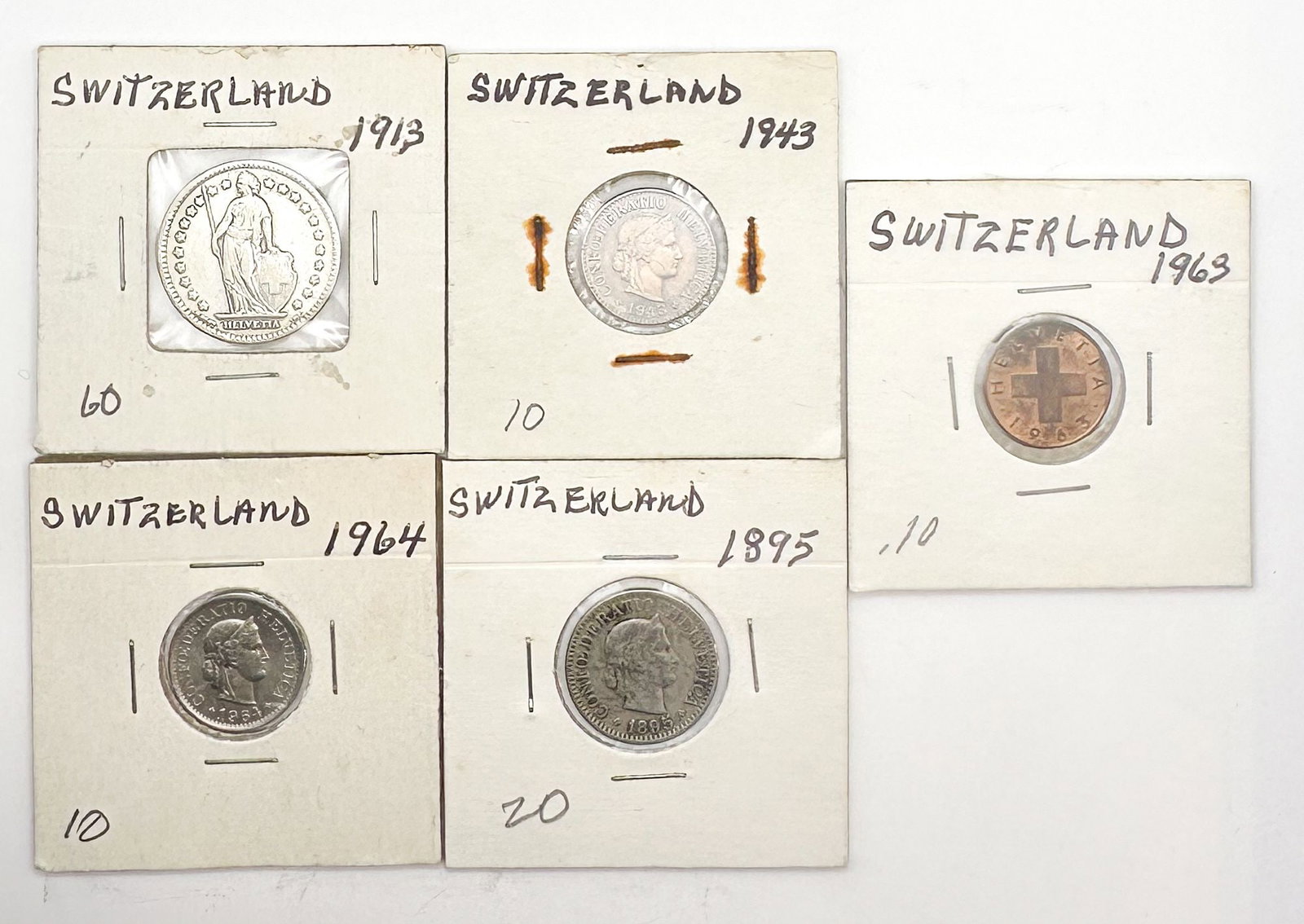 Lot of Five Swiss Coins, 1895-1964 (1 of 12)