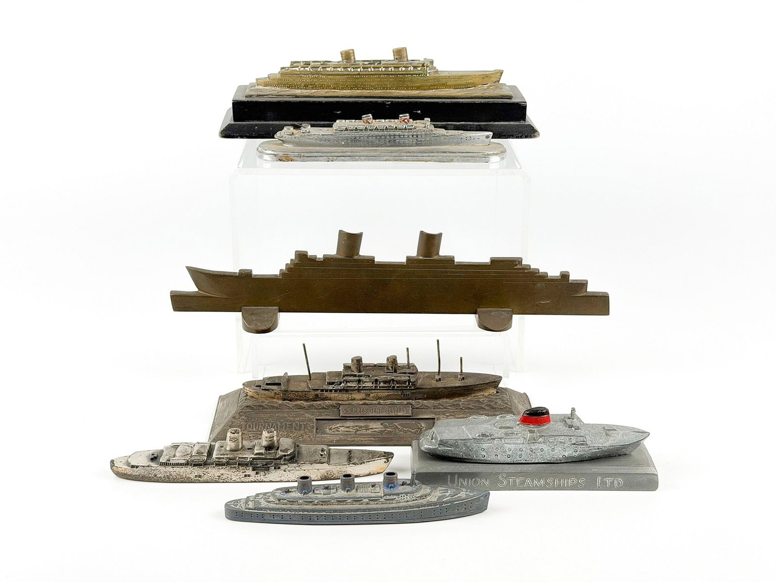 Lot of 7 Metal Miniature Model Ships, SS Blackpool, SS Manhattan, SS President Cleveland (1 of 8)