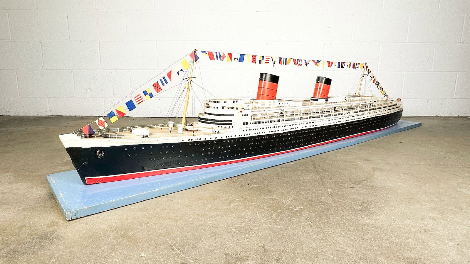 RMS Queen Elizabeth Scratch-Built Waterline Model in Plexiglass Case