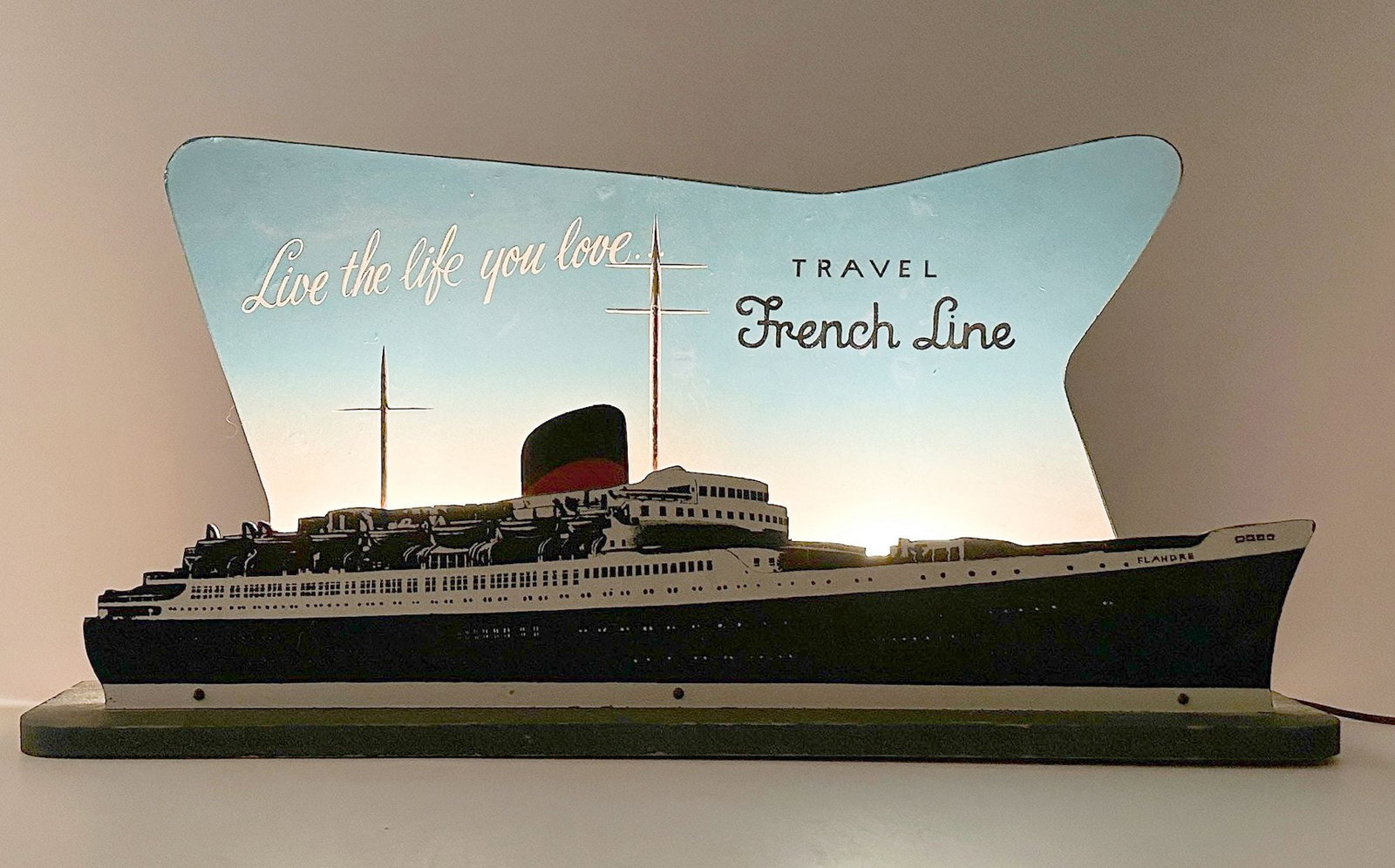 Vintage 1950s French Line Flandre Travel Agency Sign w/ Light