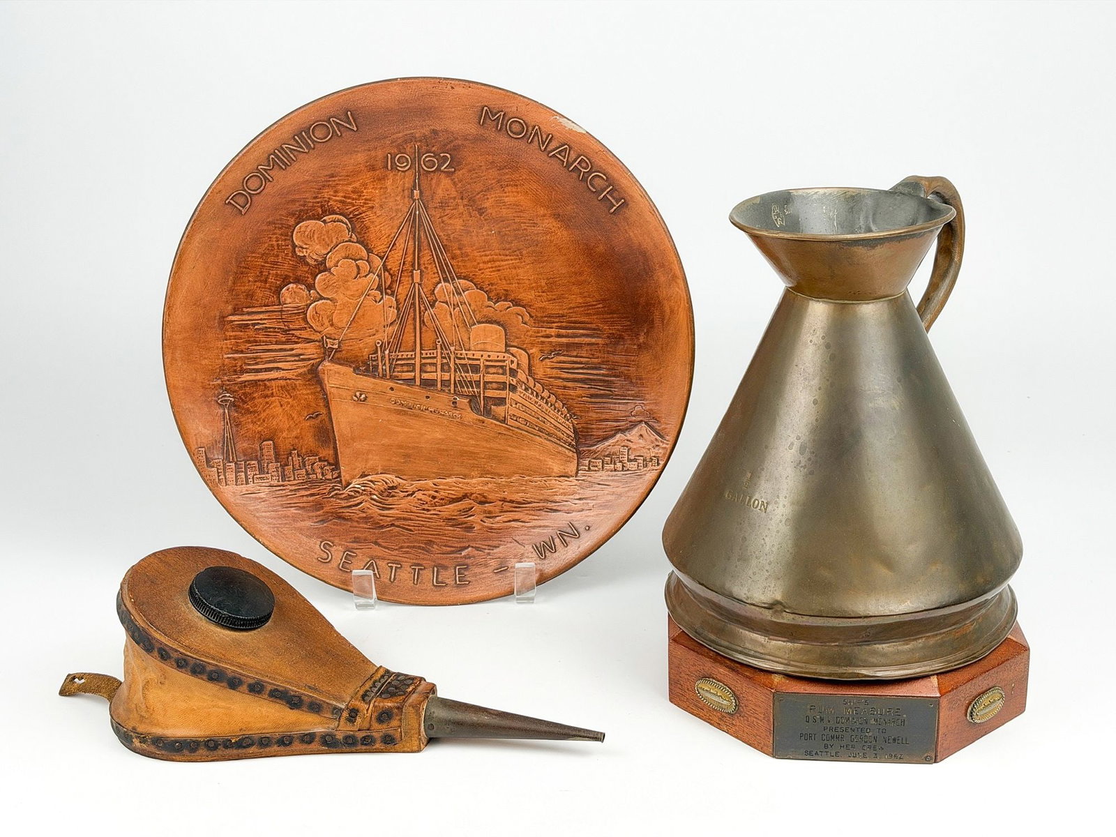 QSMV Dominion Monarch Cookie Duster, Rum Measure & Plaque, From Collection of Gordon Newell