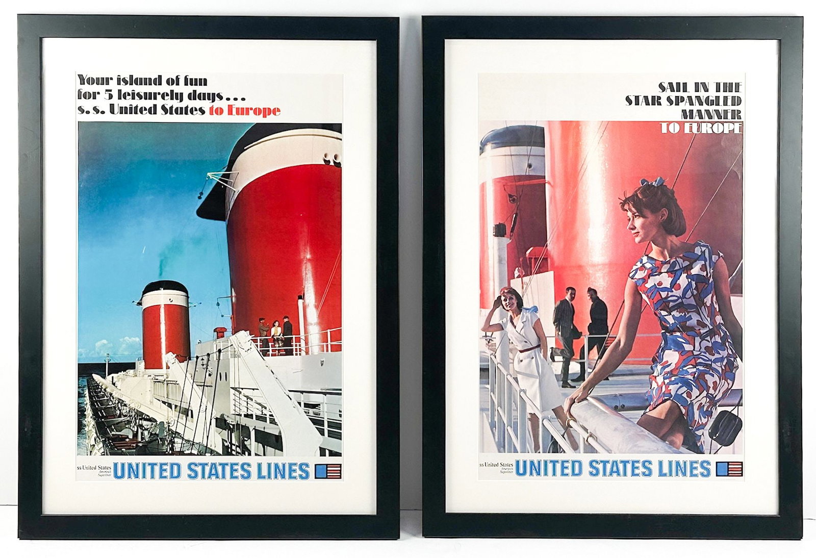 SS United States 1960s Travel Agency Posters (Pair)