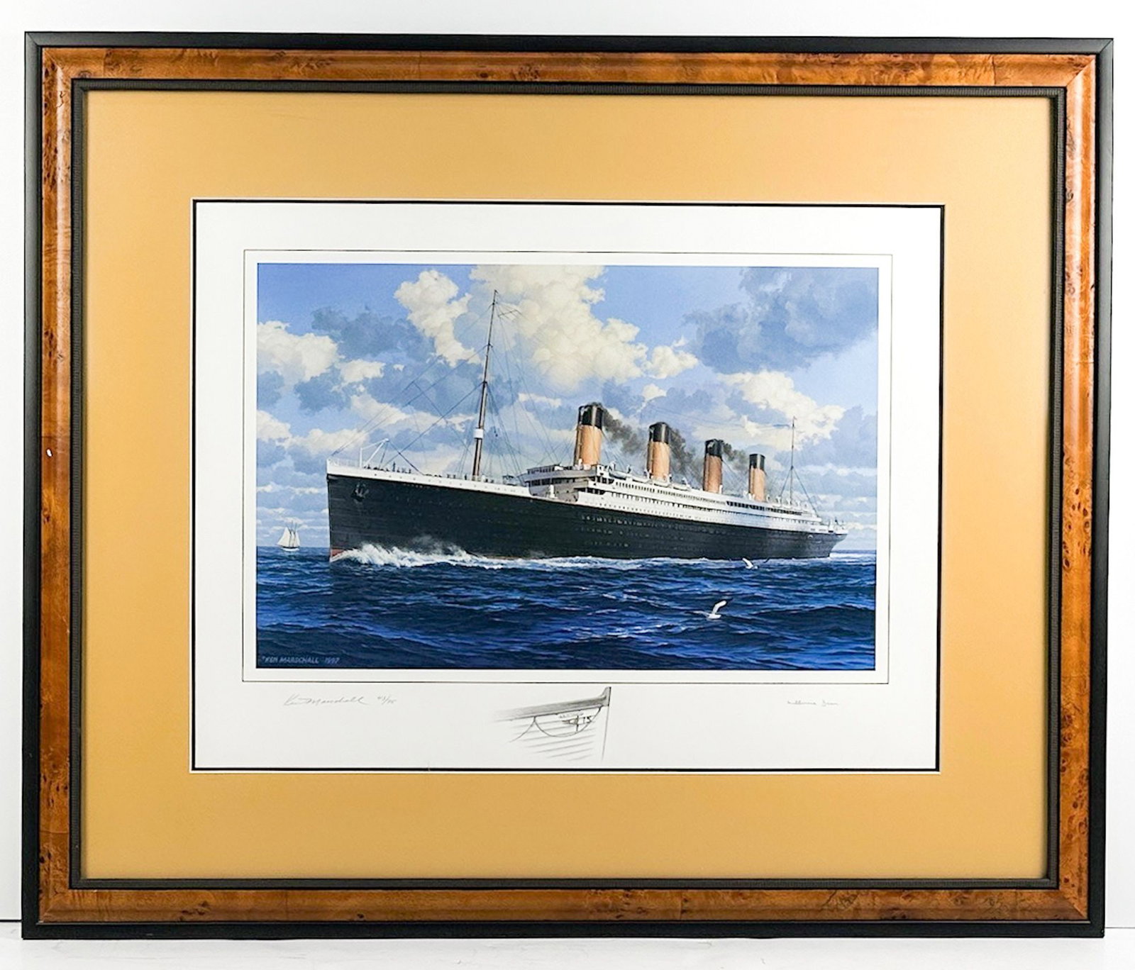 Ken Marschall Litho RMS Titanic, Signed by Millvina Dean and Remarqued w/ Lifeboat Bow Drawing