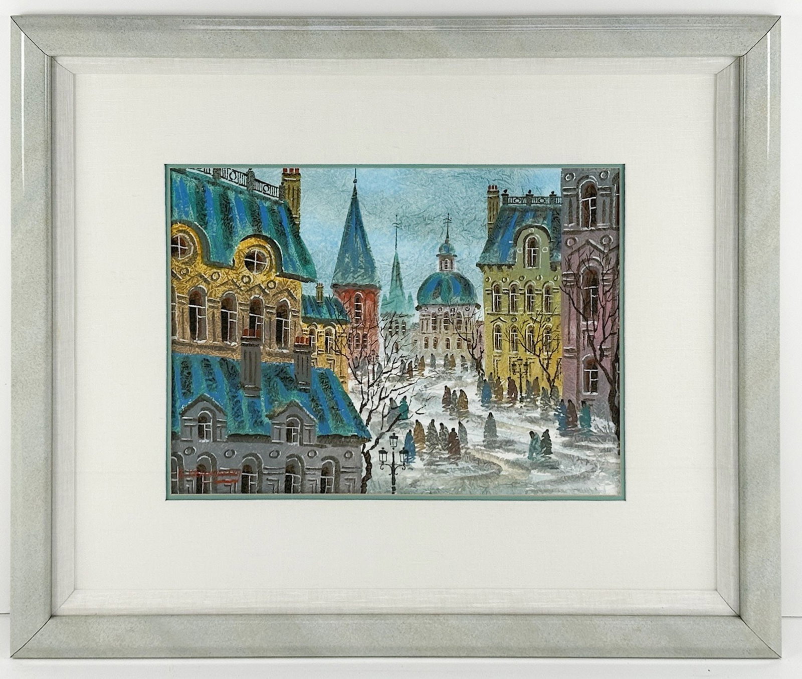Anatole Krasnyansky (1930-2023) Watercolor on Paper, Prague: Nicely framed and matted in glass frame. Crushed paper. Signed on lower left corner. Certificate of Authenticity label on back. Dimensions: Frame approx. 31.5 in H x 37.5 in W; visible approx. 16 in H