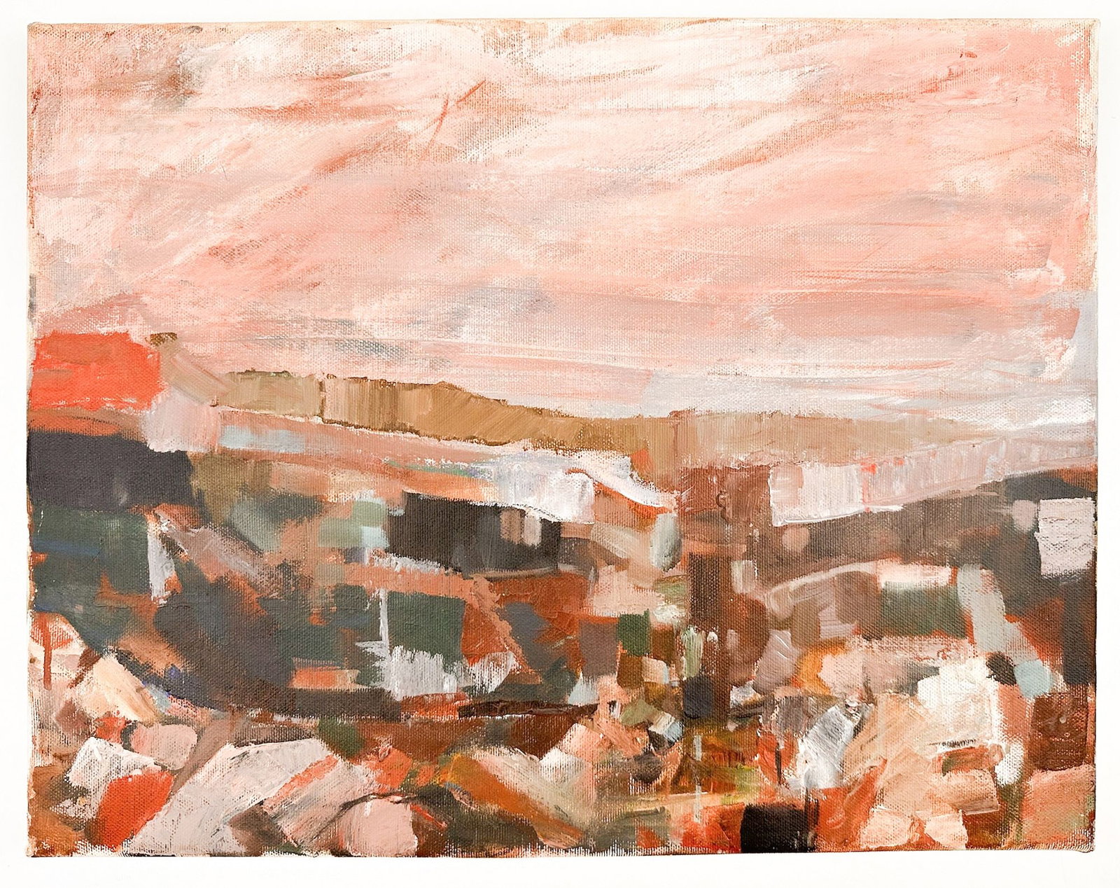 Artist Unknown Abstract Landscape Painting on Canvas: Depicts an abstract landscape in red hues. Dimensions: Approximately 14 in H x 18 in W. Weighs approximately 1 lbs 3 oz. LOCAL PICK UP INFORMATION:Wednesday, September 16, 10:00 AM-2:00 PM at 8059 Foo