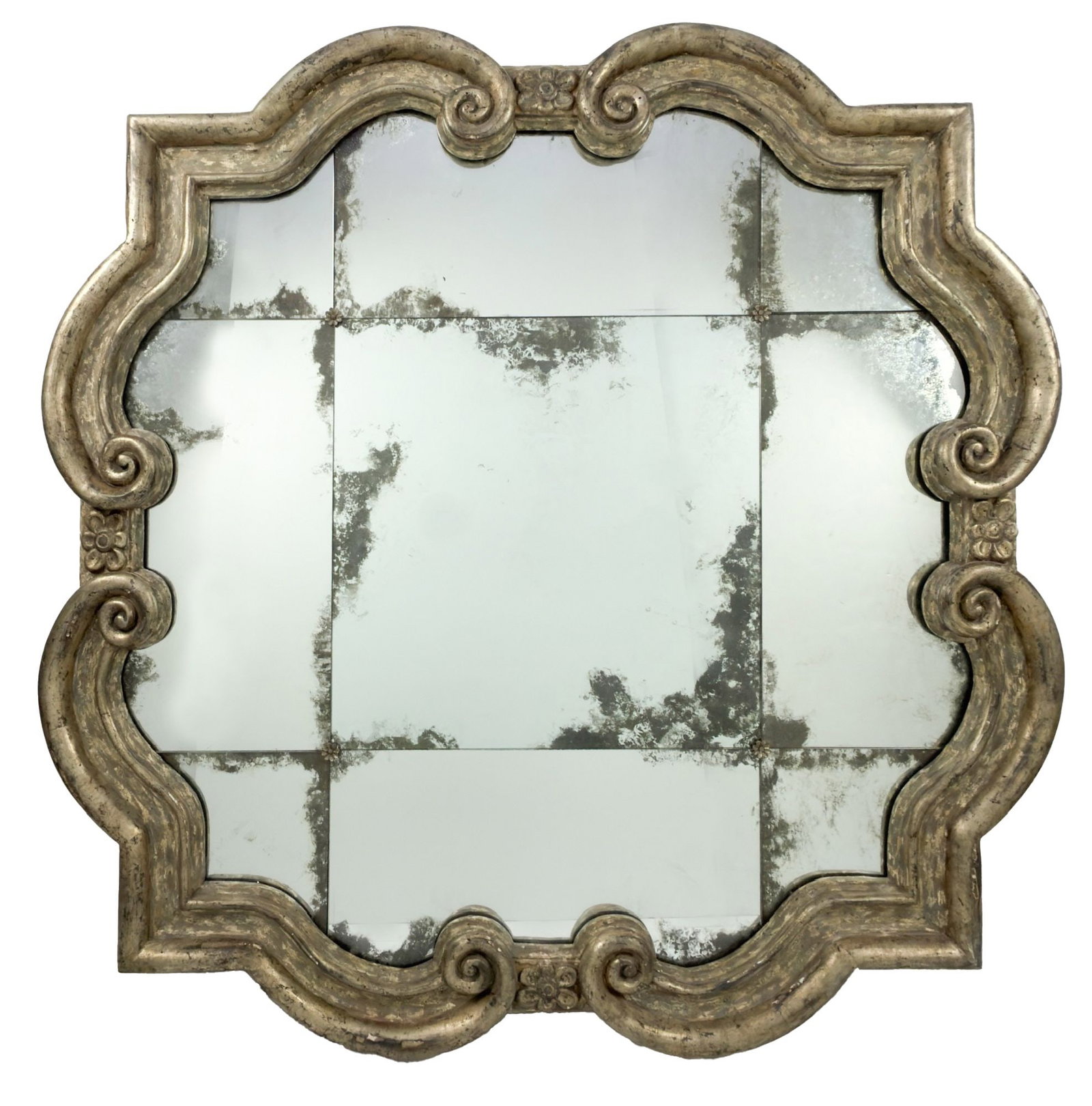Dennis & Leen Mirror with Paneled Mercury Glass: Mirror features paneled mercury glass with vintage patina. Framed. Dimensions: Approximately 53.5 in H x 53.5 in W x 3 in D. Weighs about 77 lbs. LOCAL PICK UP INFORMATION:Wednesday, September 16, 10:
