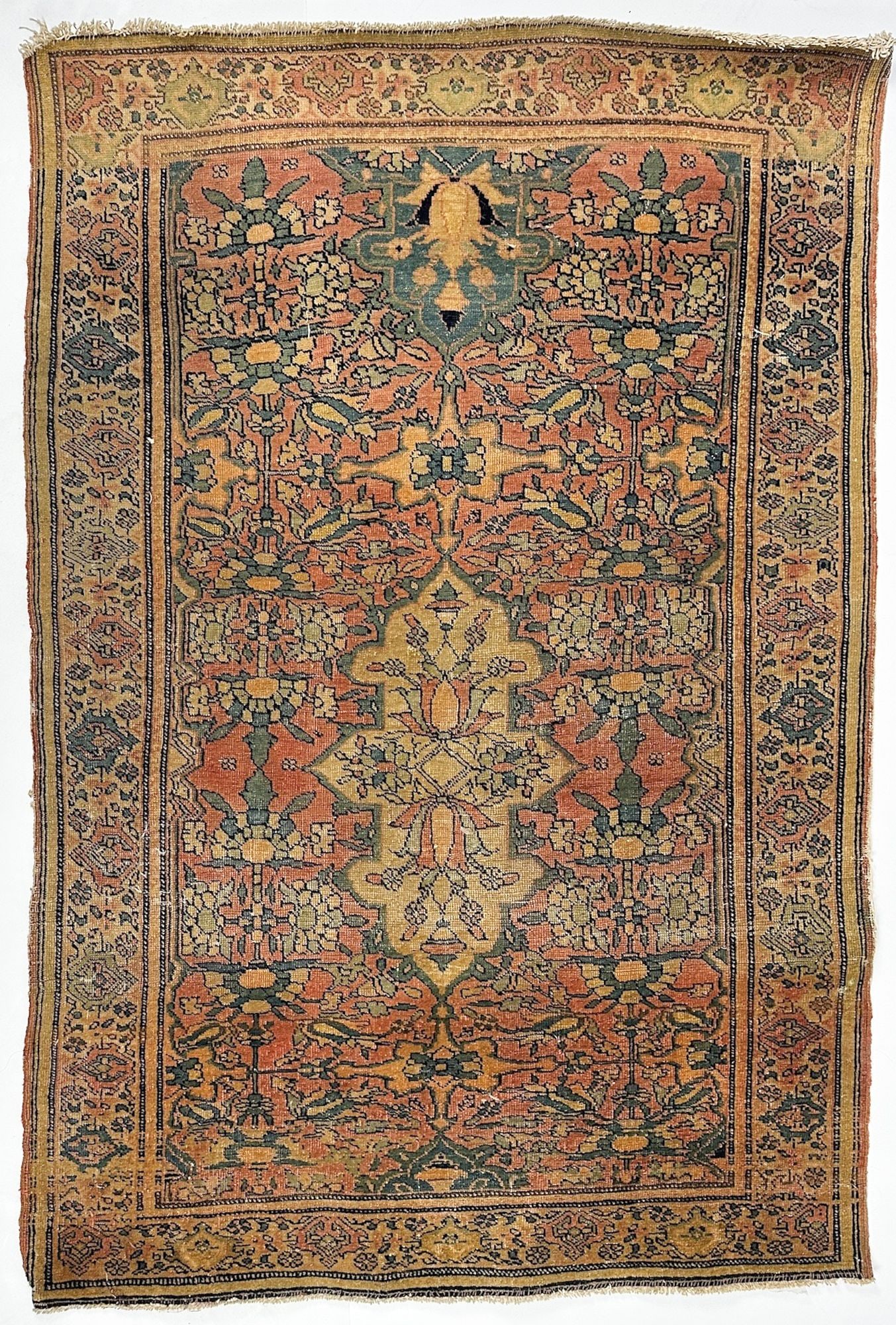 Persian Hand-knotted Mahal Rug, Circa 1910, 4.6' x 3': Ivory/Indigo. Hand-knotted. Wool. Dimensions: 37.25 in W x 56 in L. Weighs 5 lbs 11 oz. LOCAL PICK UP INFORMATION:Wednesday, September 16, 10:00 AM-2:00 PM at 8059 Foothill Blvd, Sunland, CA 91040