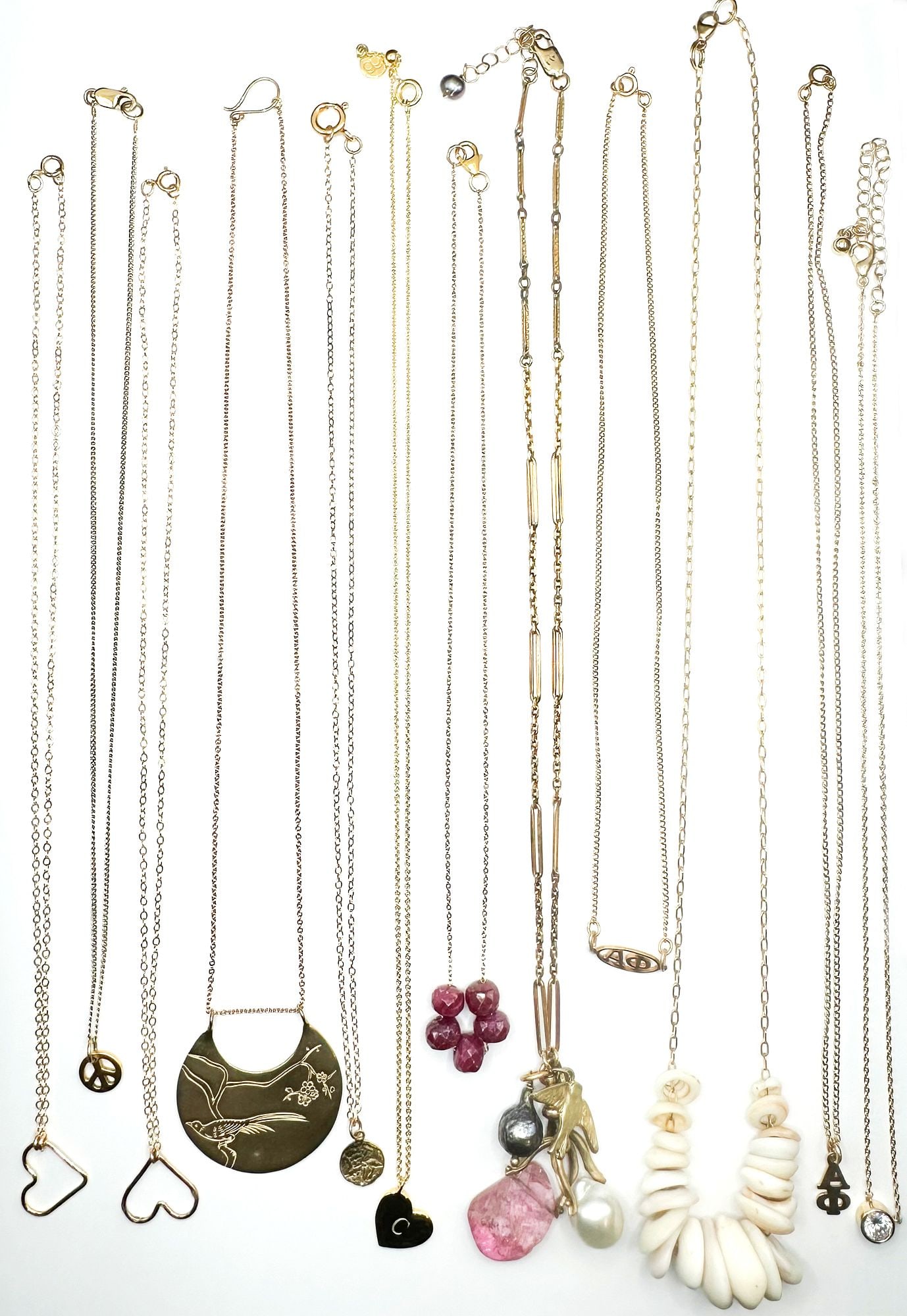 Lot of 12 Gold Fill Pendant and Charm Necklaces, Alpha Phi, Hearts (1 of 6)