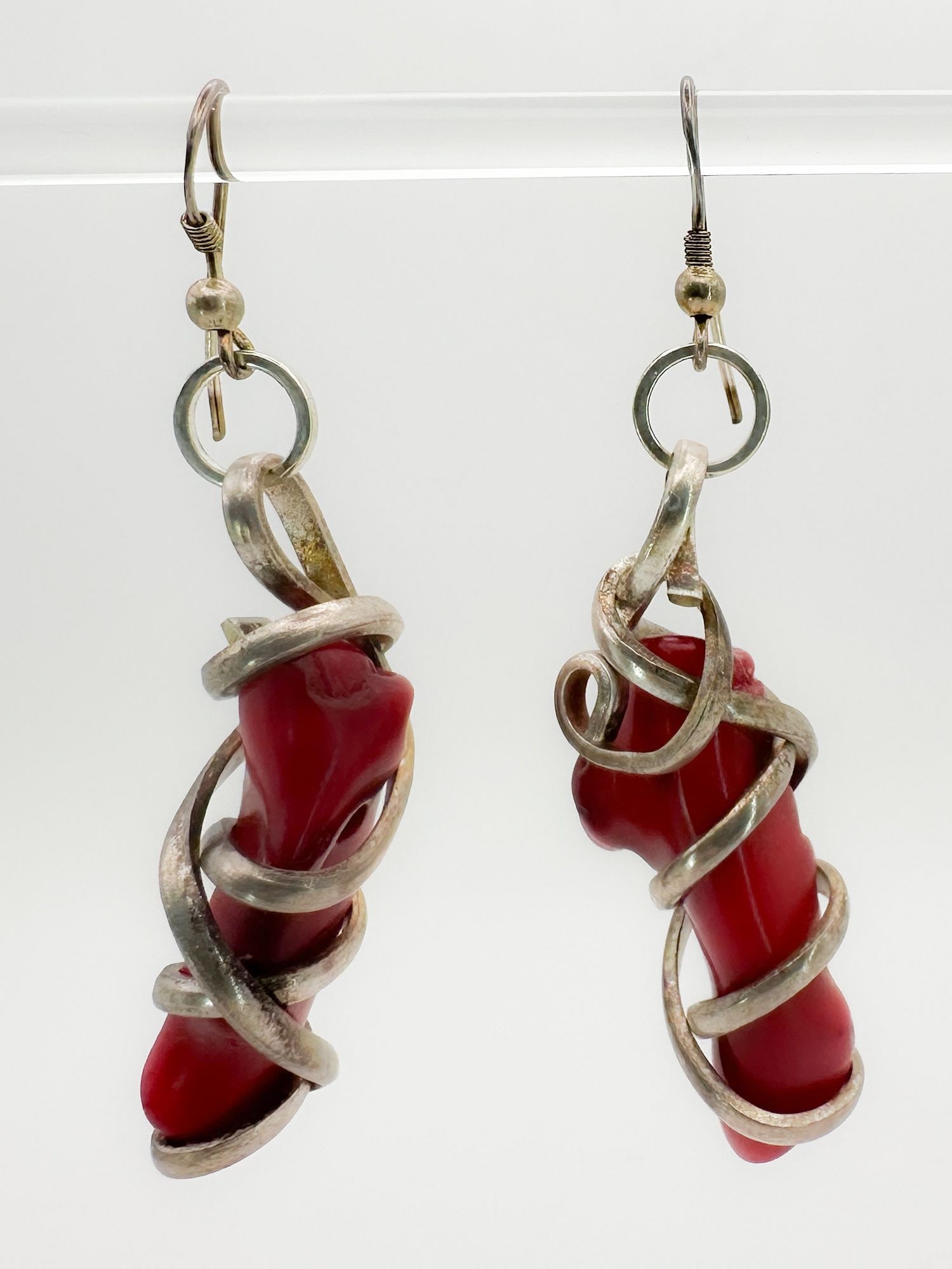 Sterling Silver and Red Coral Dangle Earrings (1 of 2)