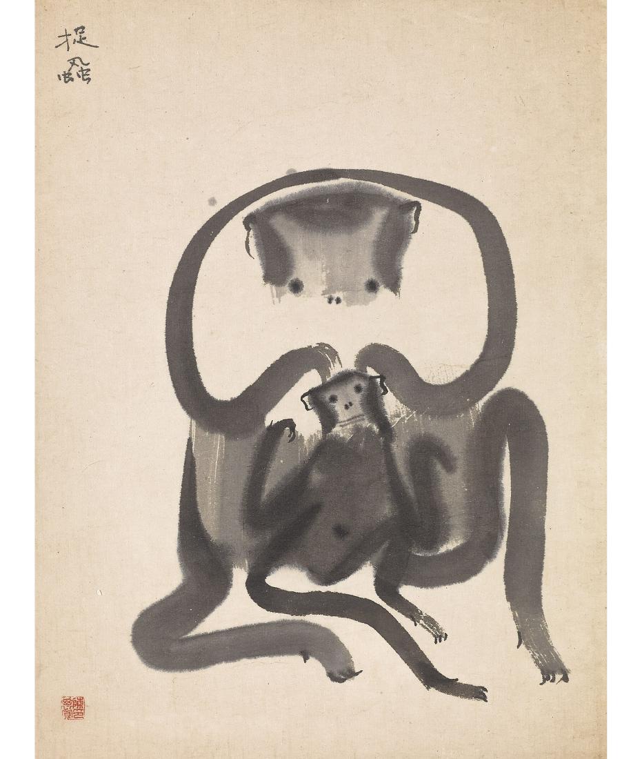 Chen Qi-Kuan (1921-2007) Picking Lice: Chen Qi-Kuan (1921-2007) Picking Lice 31x23.7cm Ink on Paper, Mounted and Framed Inscribed and With One Seal of the Artist EXHIBITION The Pleasure of Small Things: Early Ink Paintings by Chen Chi-Kwan
